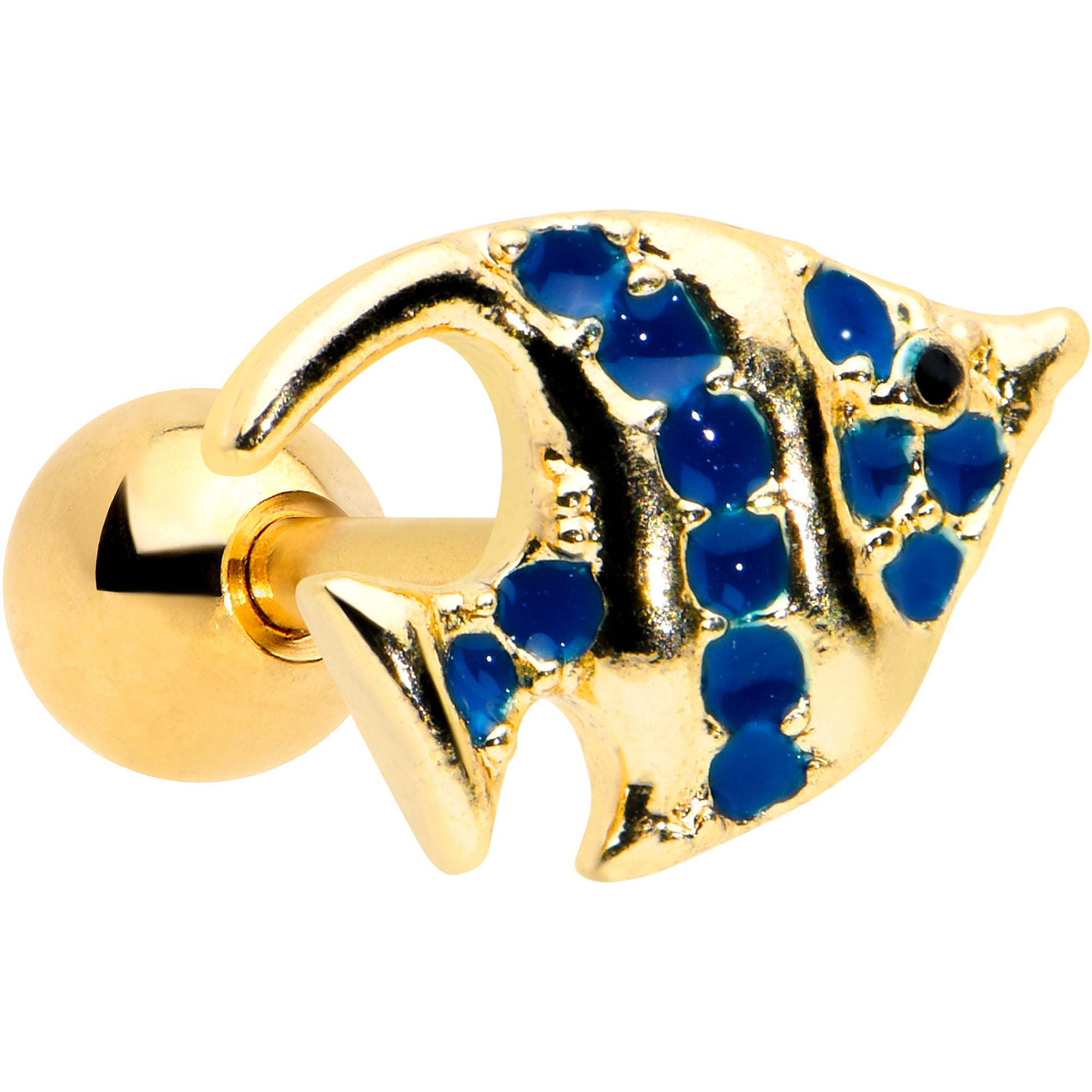 16 Gauge 1/4 Gold Tone Blue Adorable Angelfish Cartilage Tragus