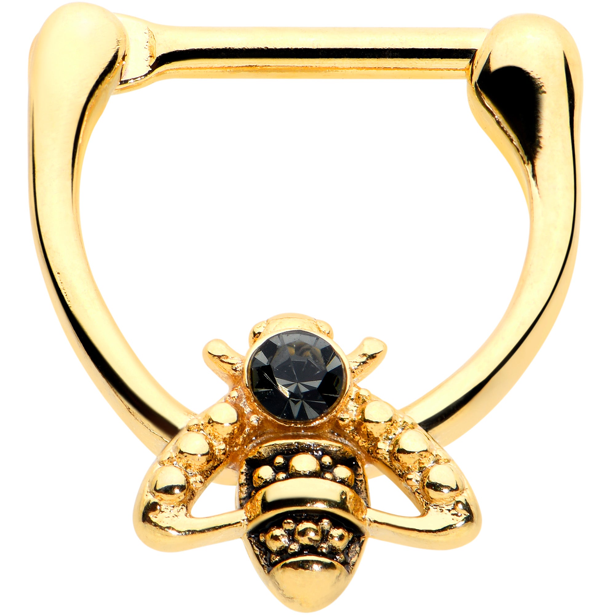 16 Gauge 5/16 Black Gem Gold Tone Angular Bee Cartilage Clicker