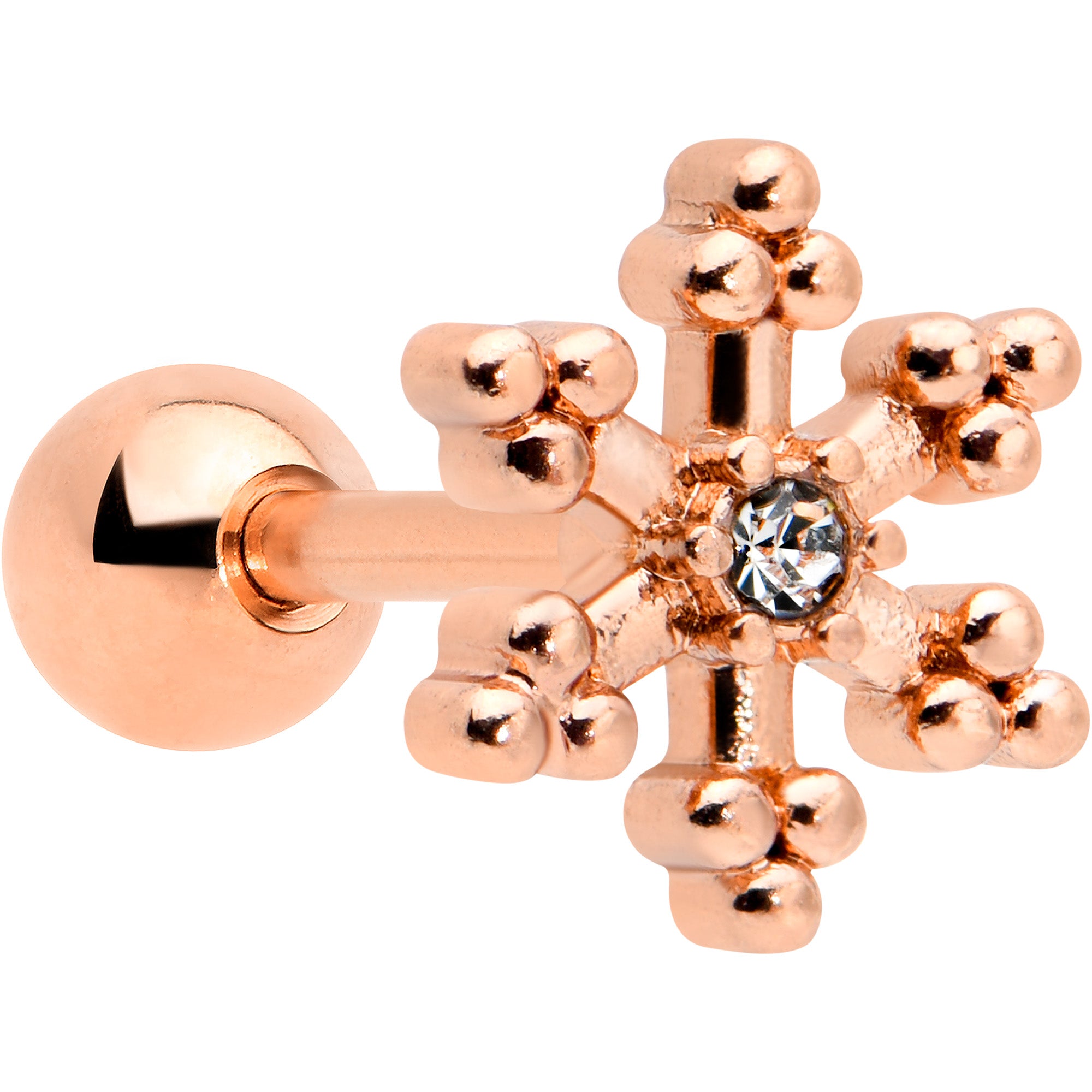 16 Gauge 1/4 Clear Gem Rose Gold Tone Pretty Snowflake Cartilage Tragus