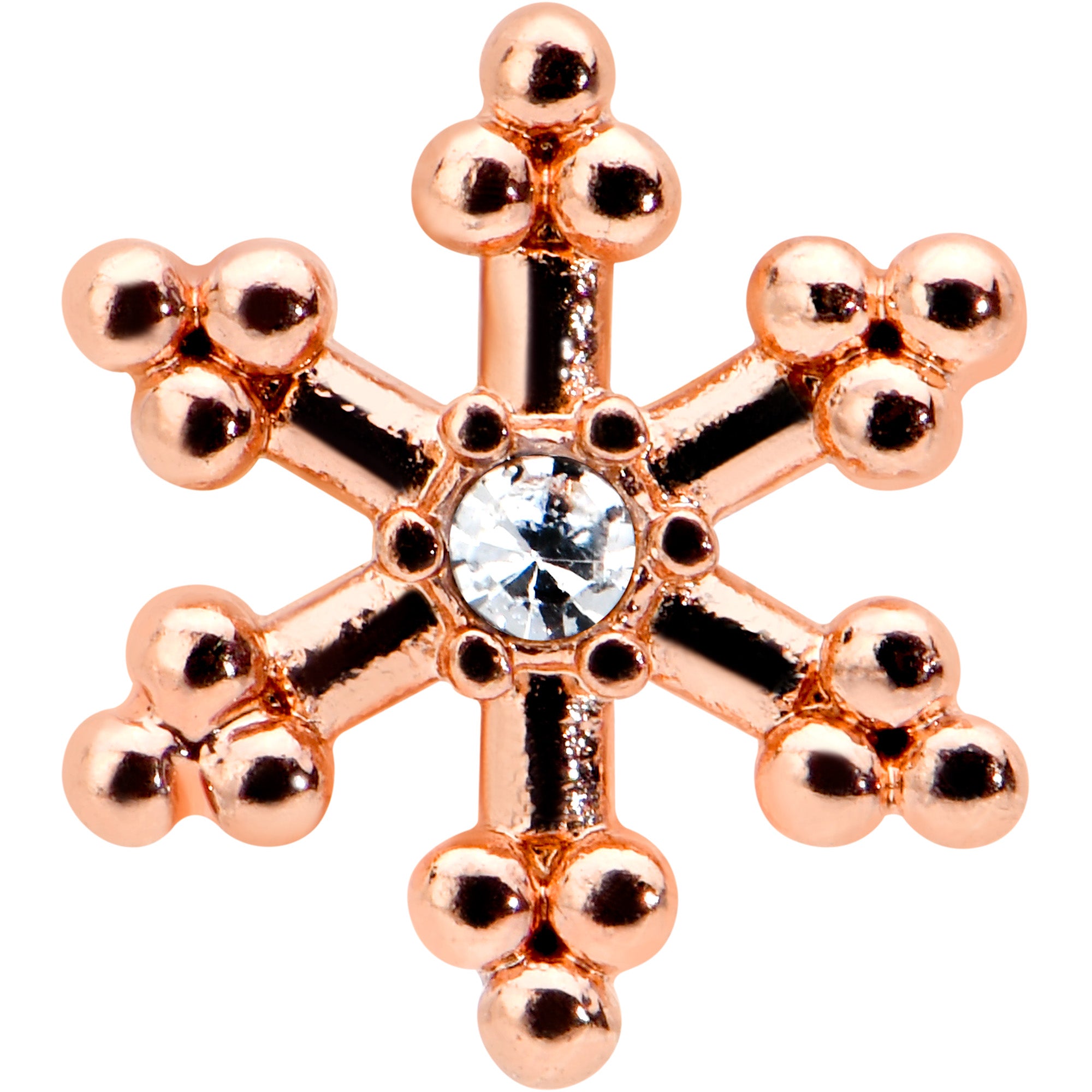 16 Gauge 5/16 Clear Gem Rose Gold Tone Snowflake Labret Monroe Tragus