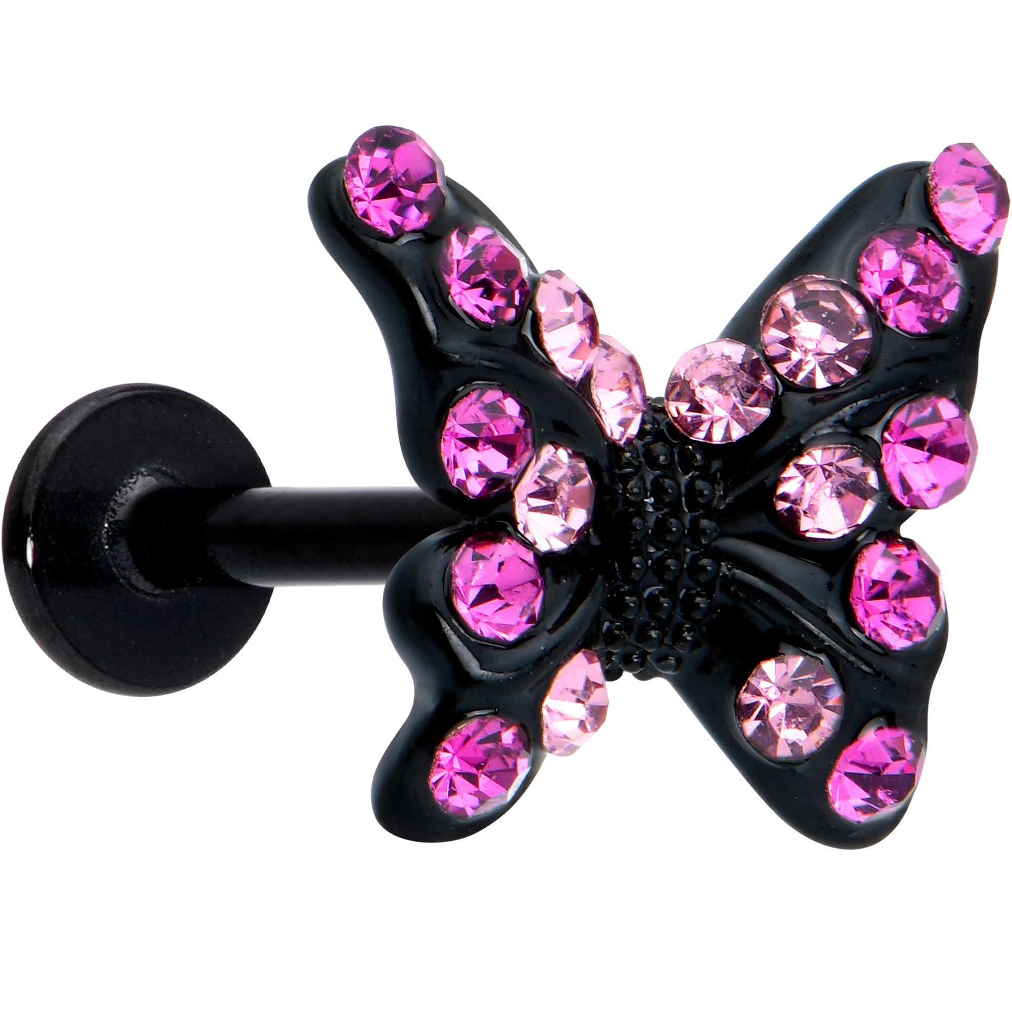 16 Gauge 5/16 Pink Gem Black Midnight Butterfly Labret Monroe Tragus