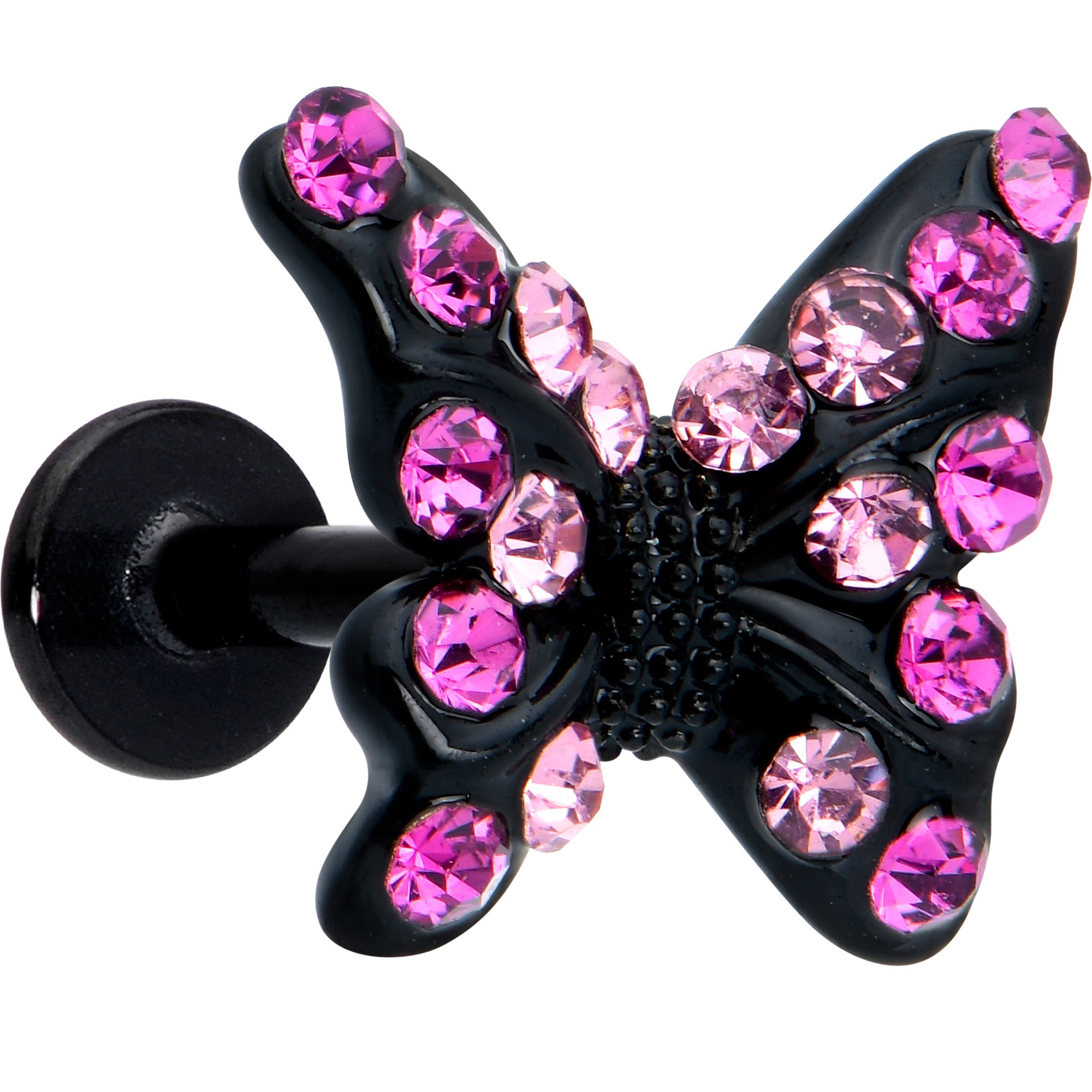 16 Gauge 1/4 Pink Gem Black Midnight Butterfly Labret