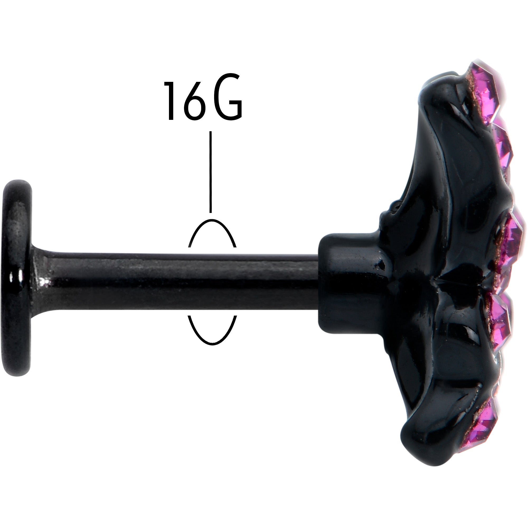 16 Gauge 1/4 Pink Gem Black Midnight Butterfly Labret