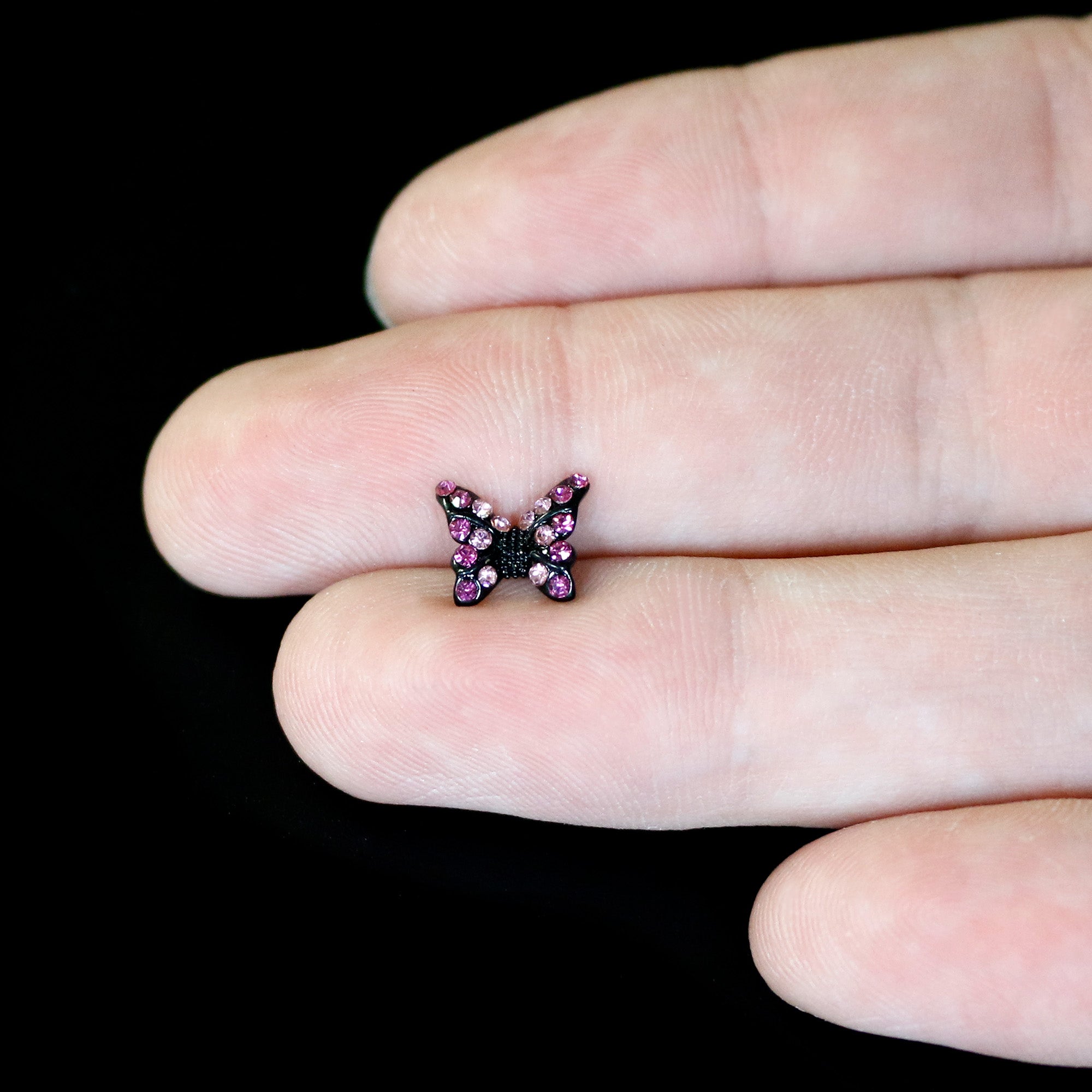 16 Gauge 1/4 Pink Gem Black Midnight Butterfly Labret