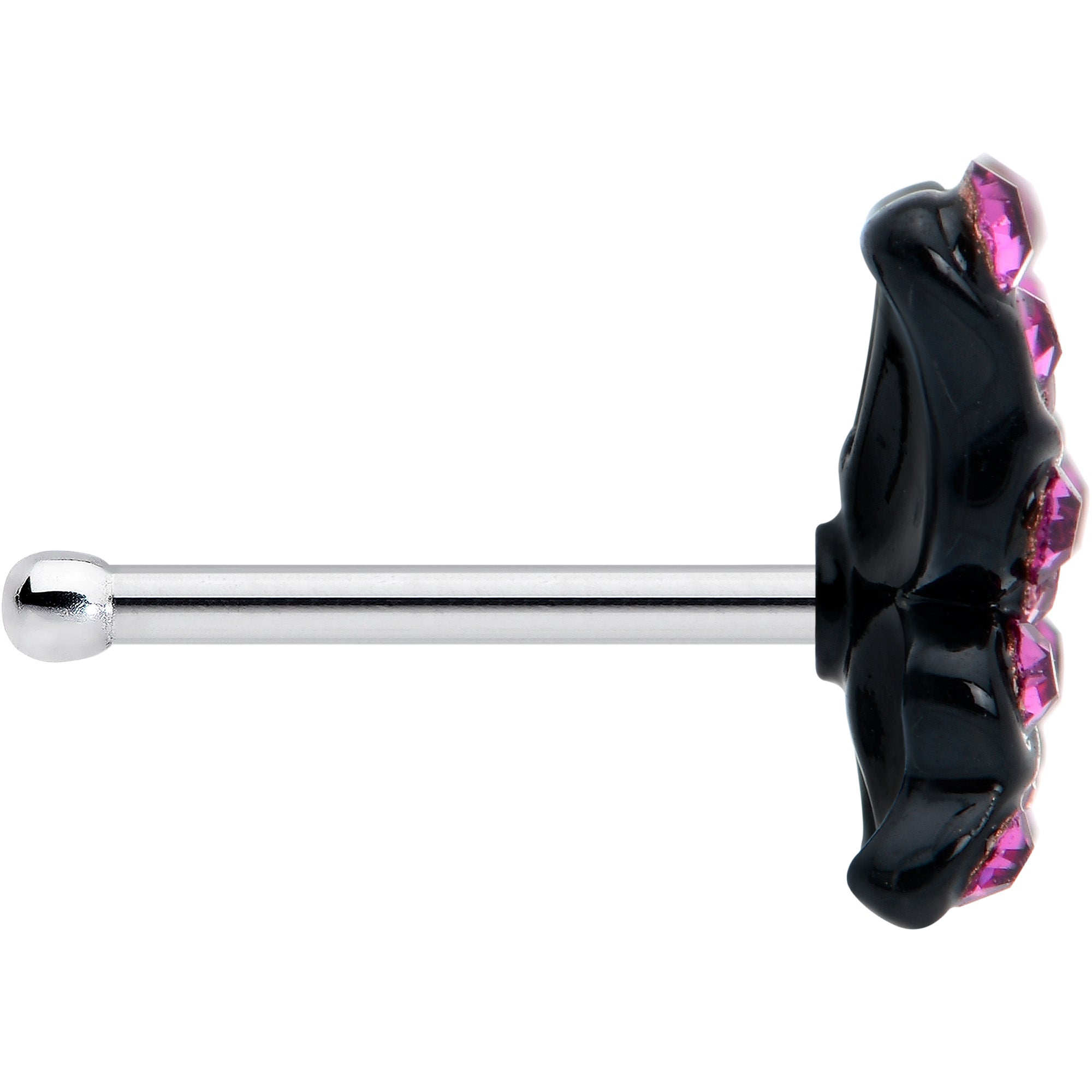 20 Gauge 1/4 Pink Gem Midnight Black Butterfly Nose Bone