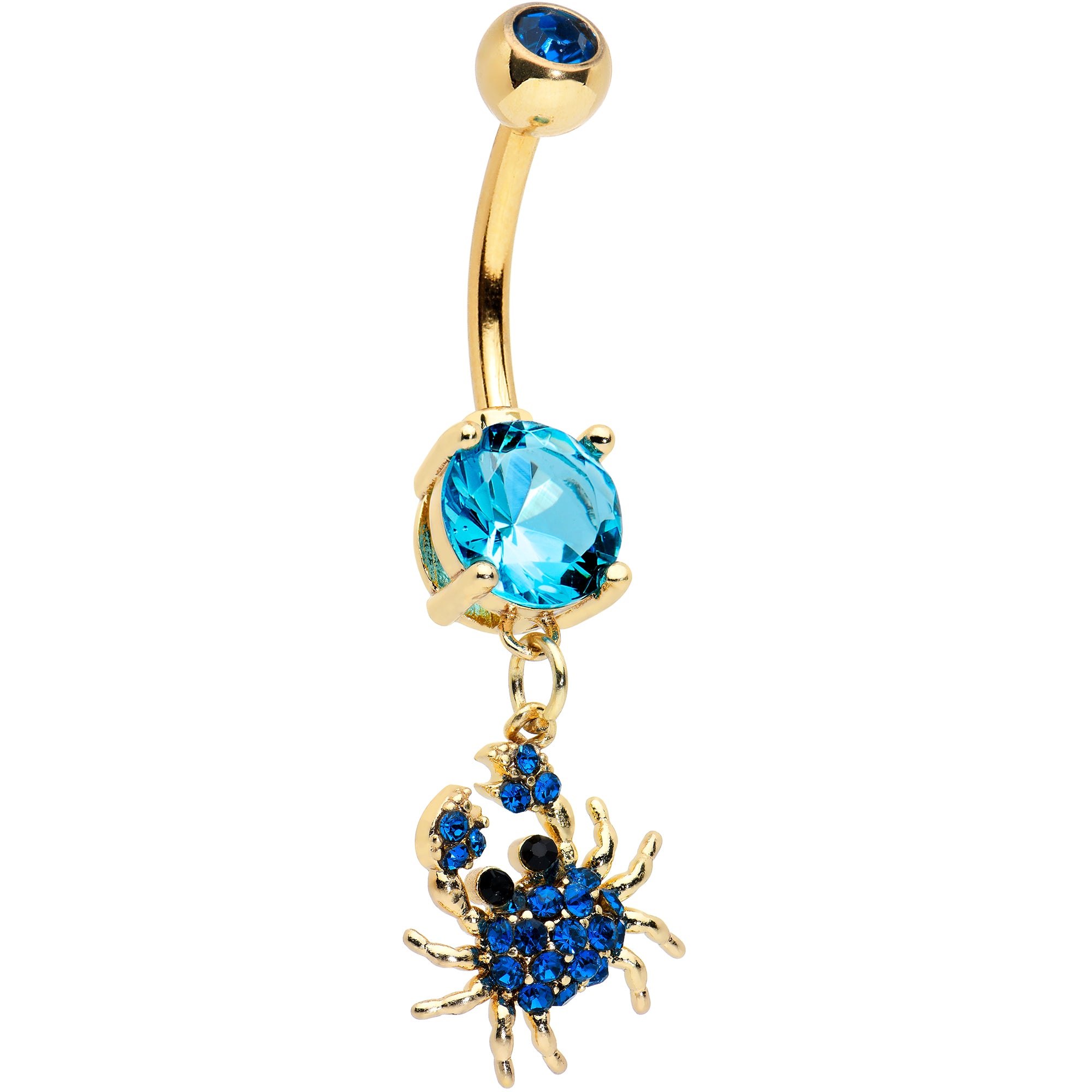 Blue Gem Gold Tone Blue Crab Nautical Dangle Belly Ring