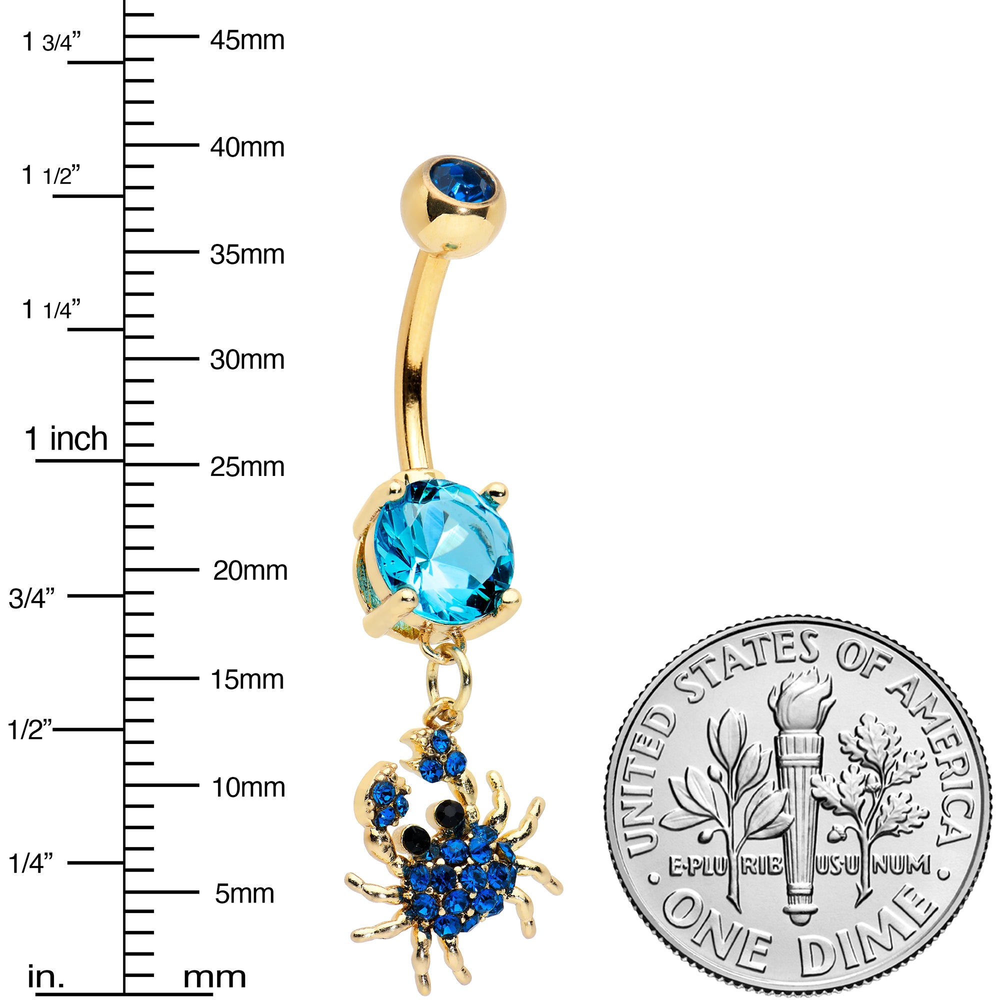 Blue Gem Gold Tone Blue Crab Nautical Dangle Belly Ring