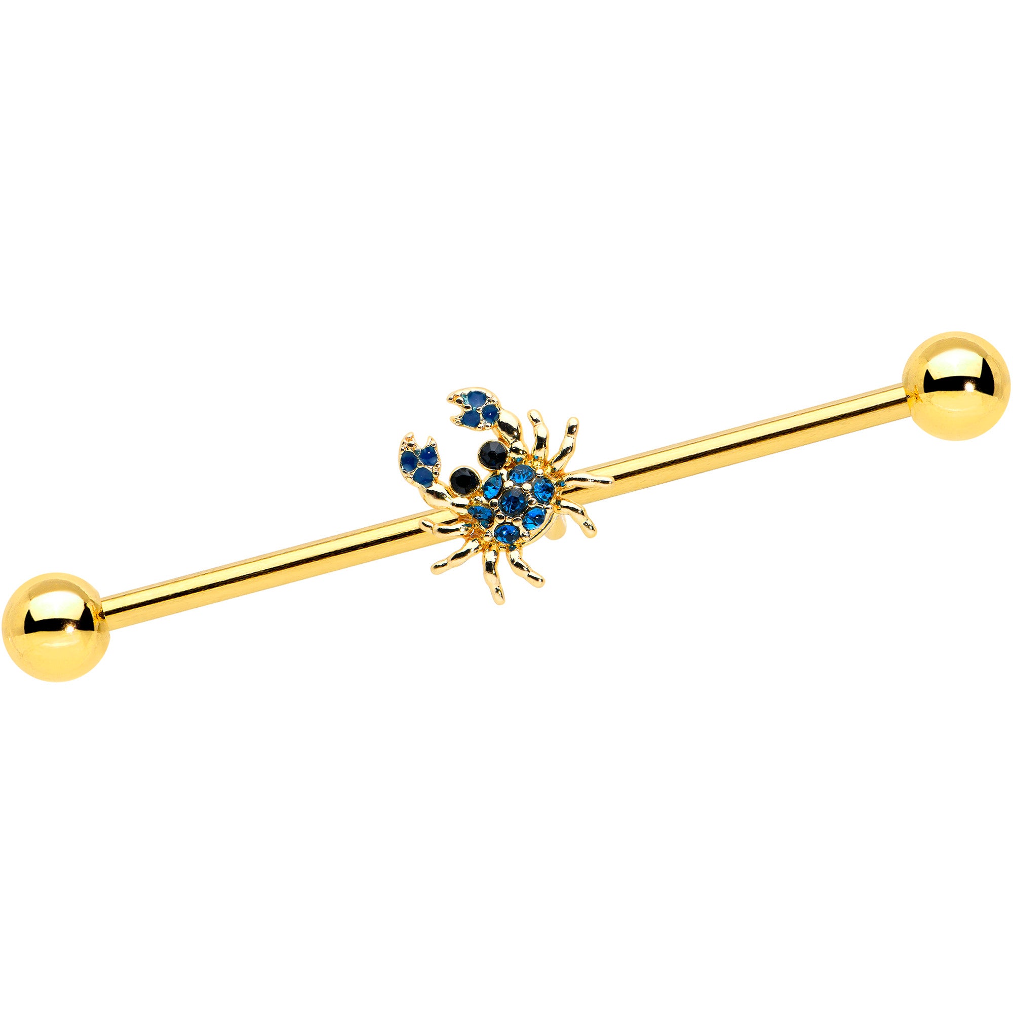 14 Gauge Blue Gem Gold Tone Blue Crab Nautical Industrial Barbell 38mm