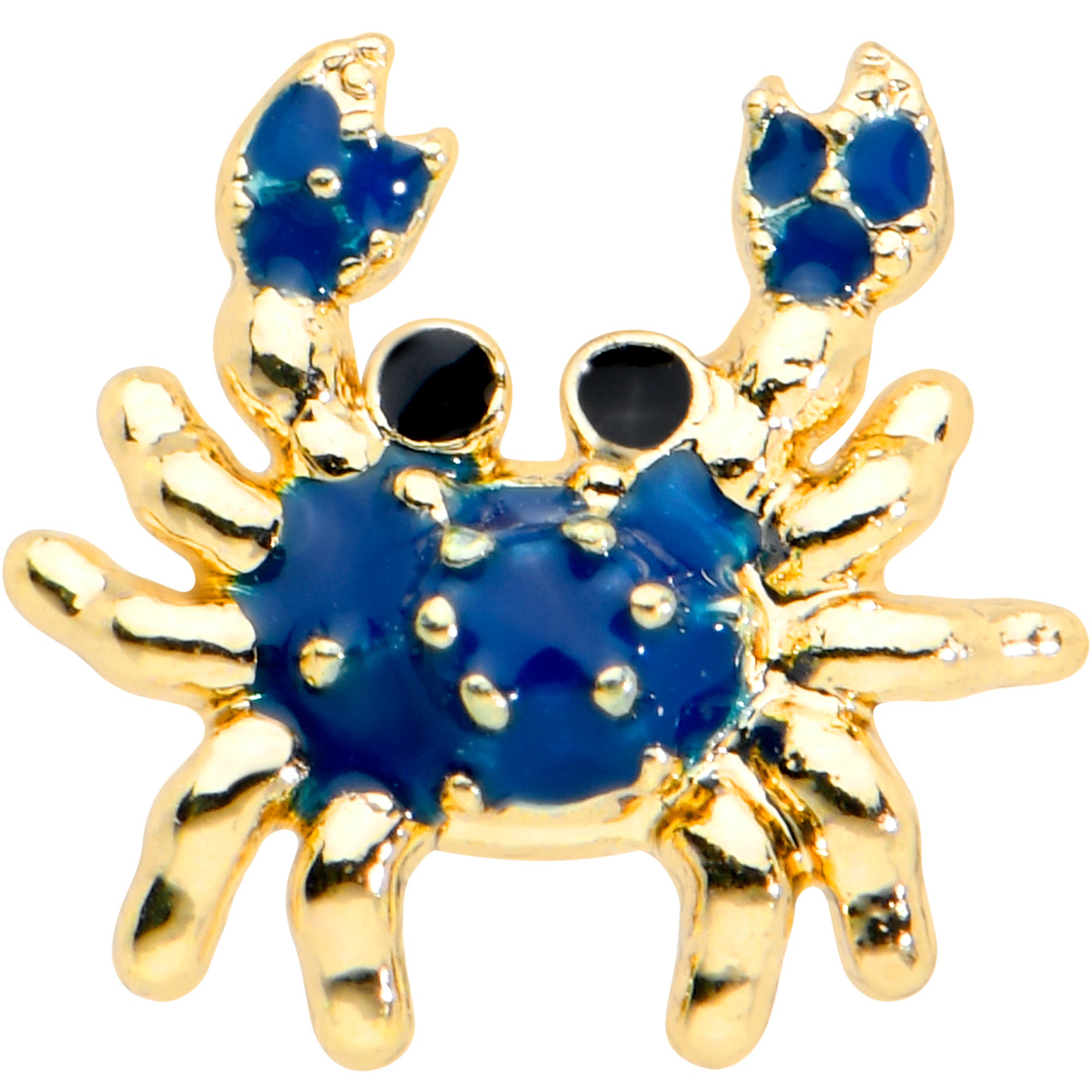 20 Gauge 1/4 Black Gem Gold Tone Blue Crab Nautical Nose Bone