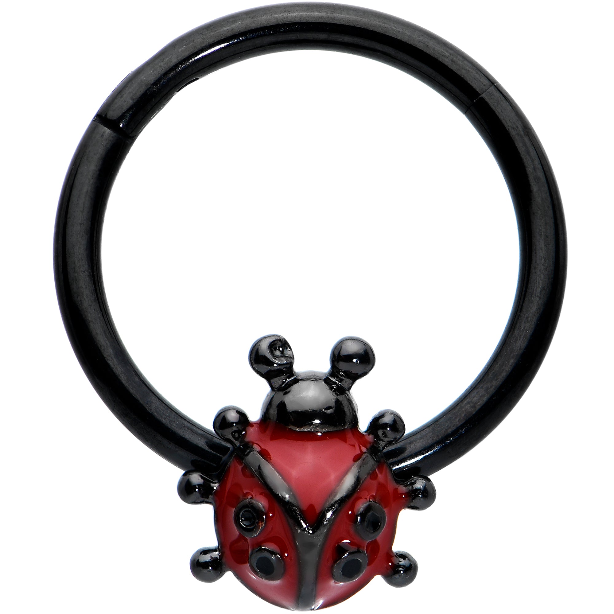 16 Gauge 3/8 Black Classic Ladybug Hinged Segment Ring