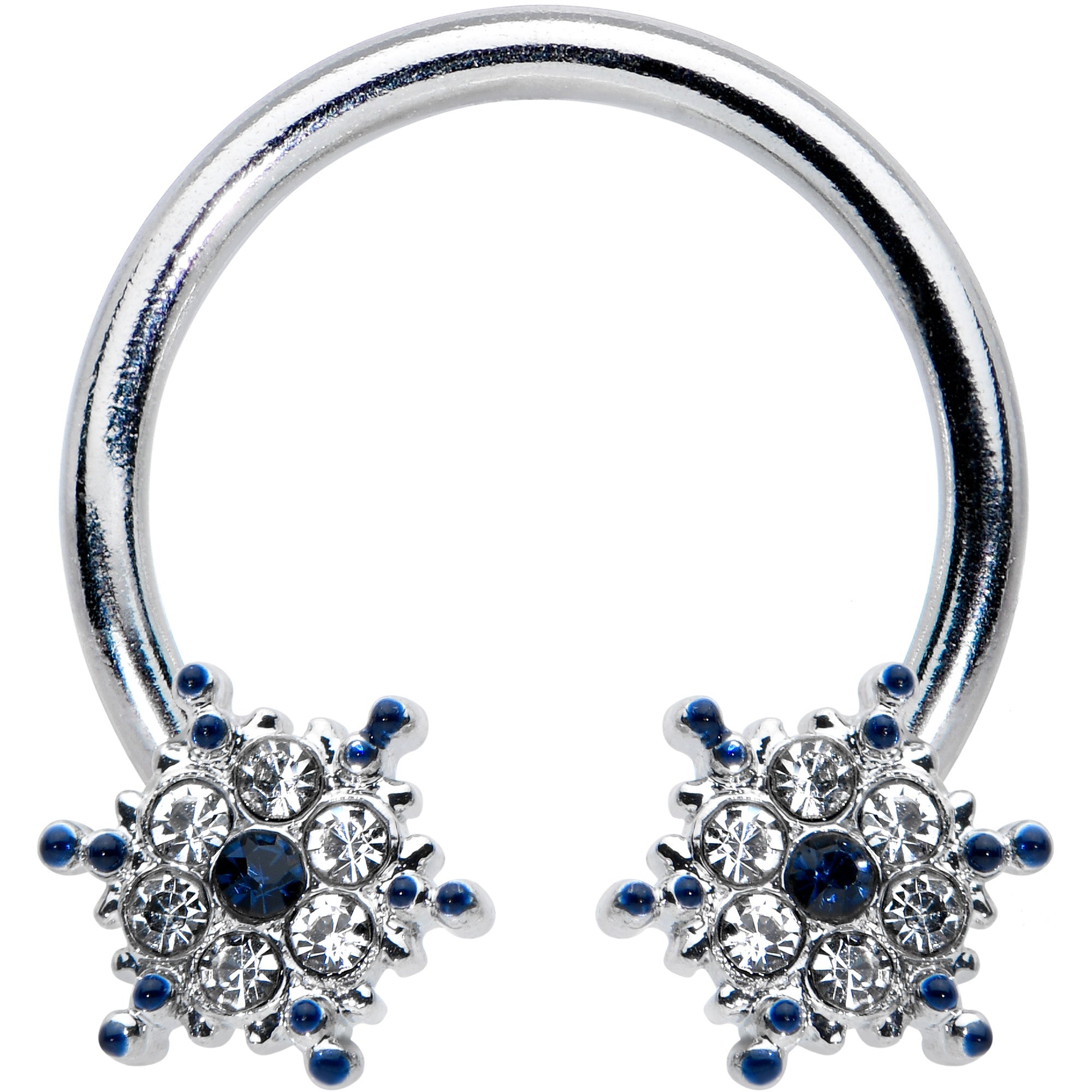 16 Gauge 3/8 Blue Gem Festive Snowflake Horseshoe Circular Barbell