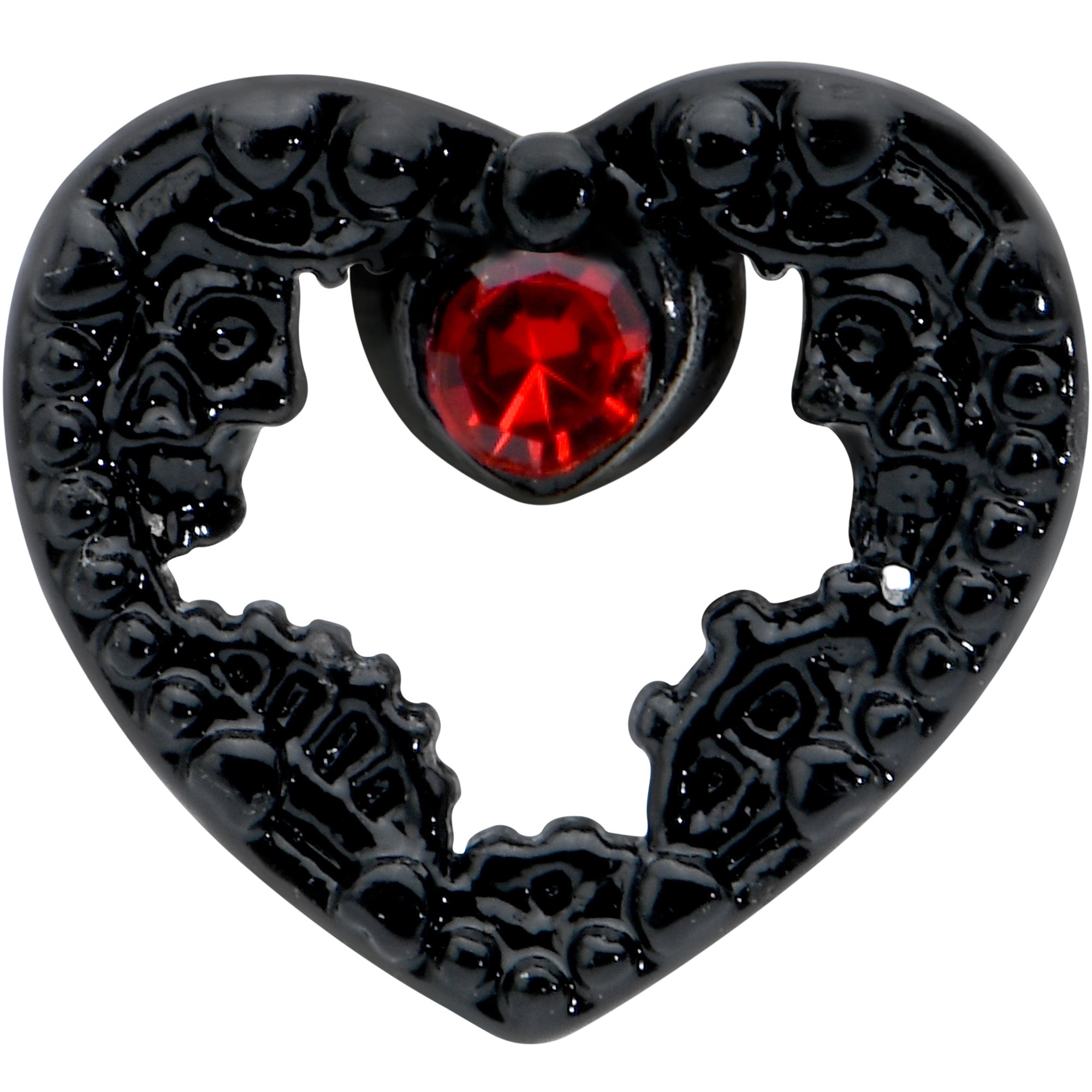 20 Gauge 1/4 Red Gem Black Steampunk Skeleton Heart Nose Bone