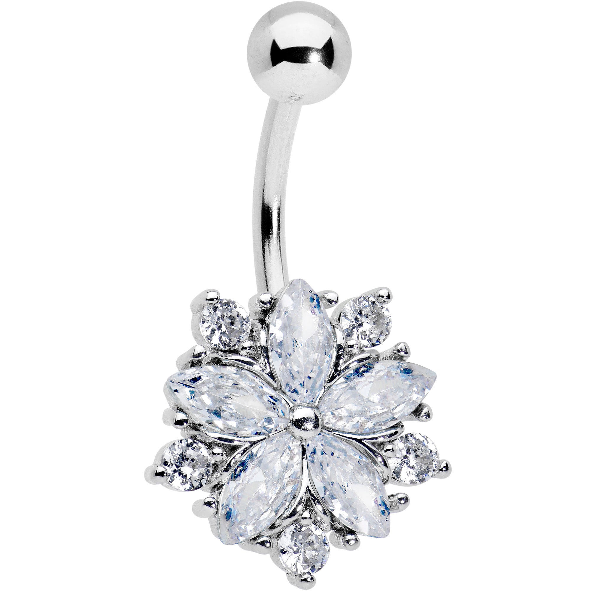 Clear CZ Gem Floral Burst Baroque Belly Ring