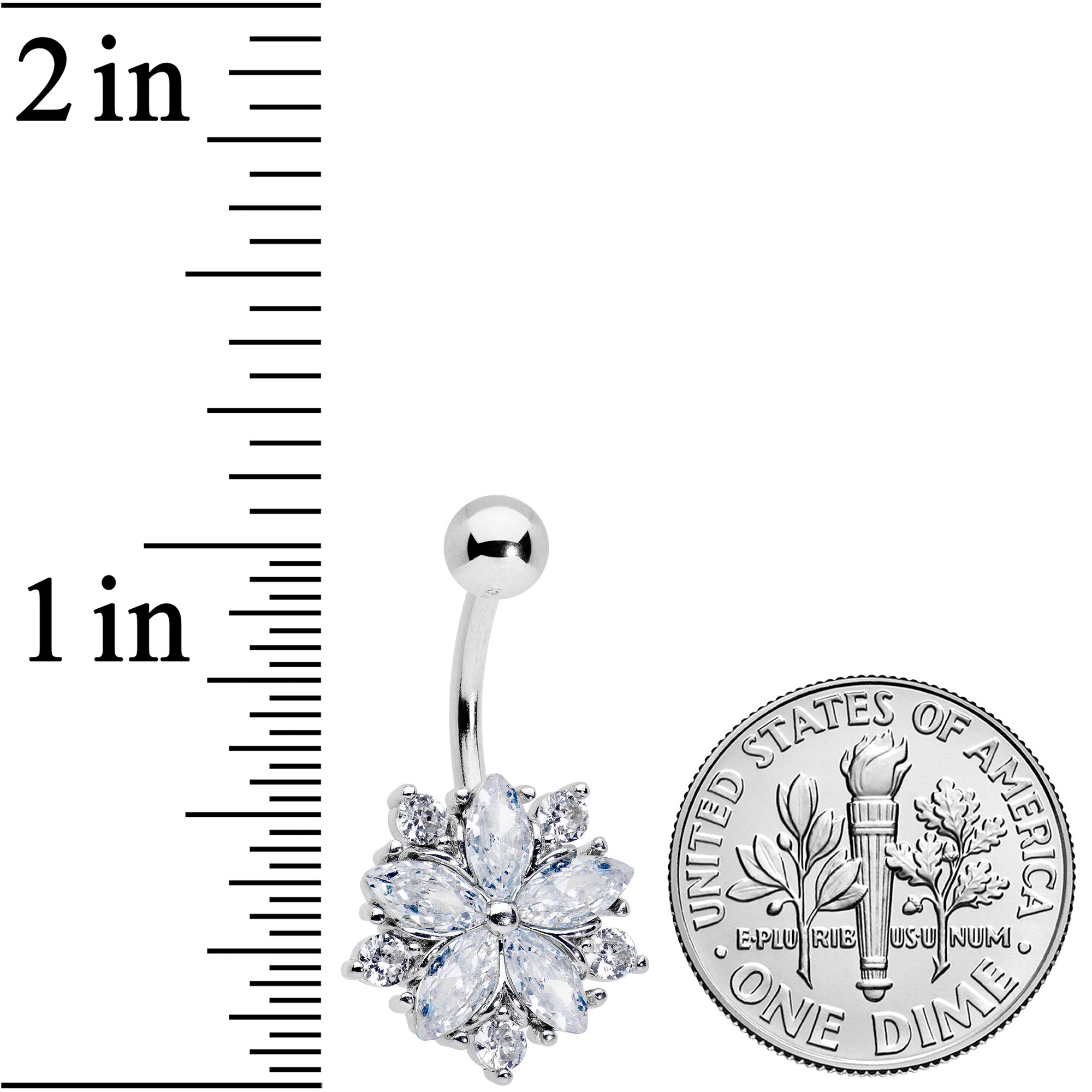 Clear CZ Gem Floral Burst Baroque Belly Ring