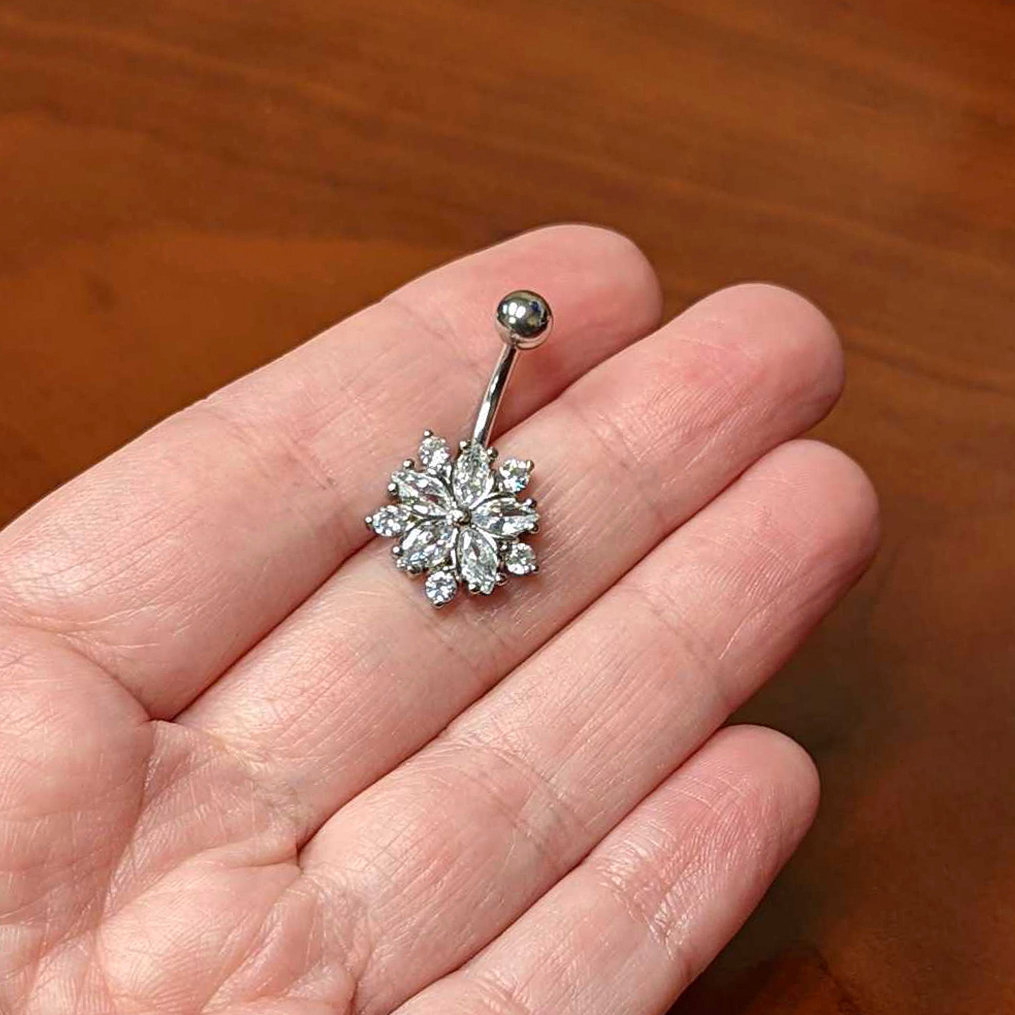 Clear CZ Gem Floral Burst Baroque Belly Ring