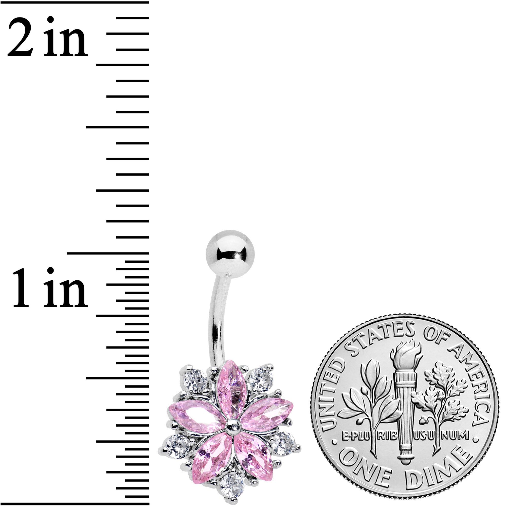 Pink Clear CZ Gem Baroque Floral Burst Belly Ring