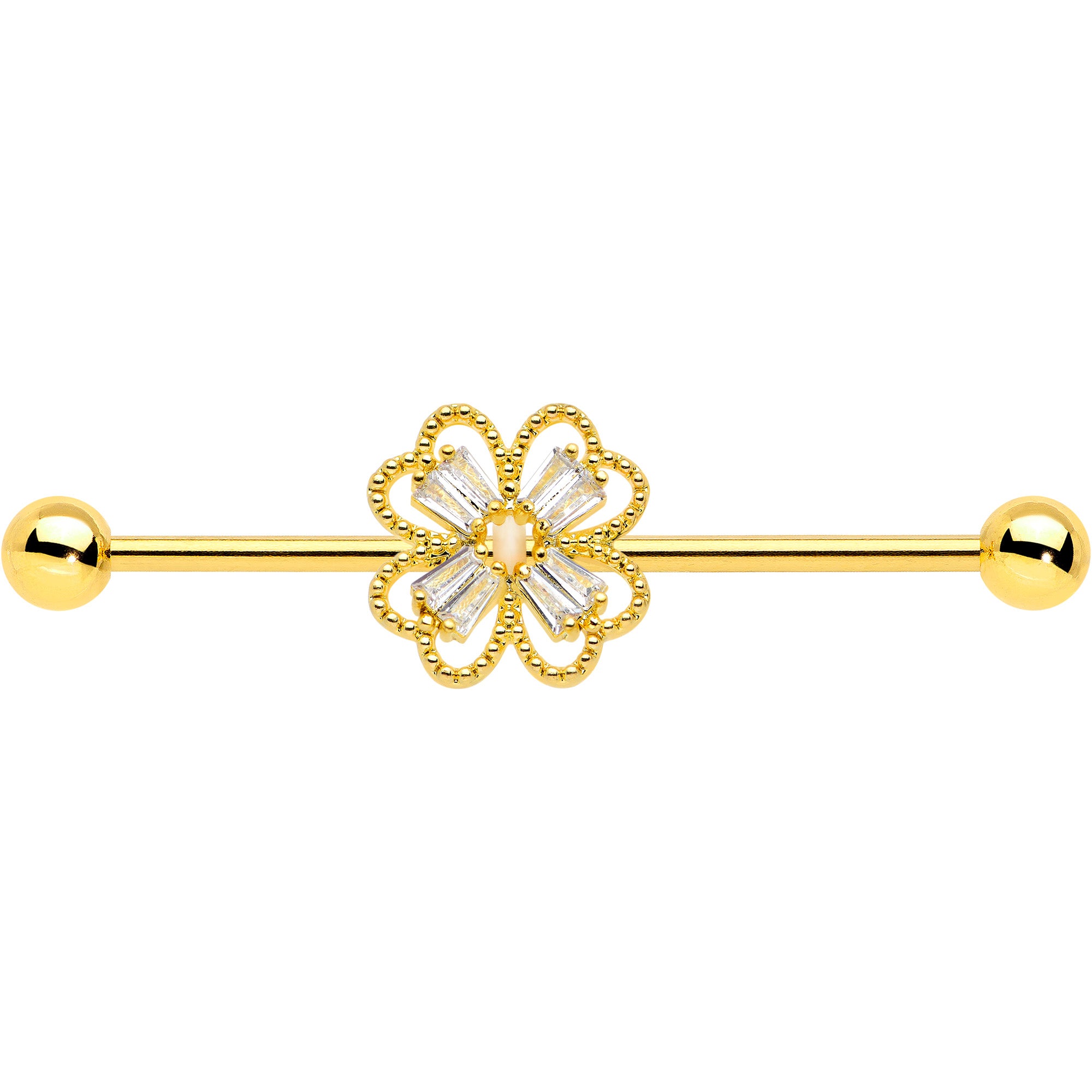 14 Gauge Clear Gem Gold Tone Textured Cross Industrial Barbell 38mm