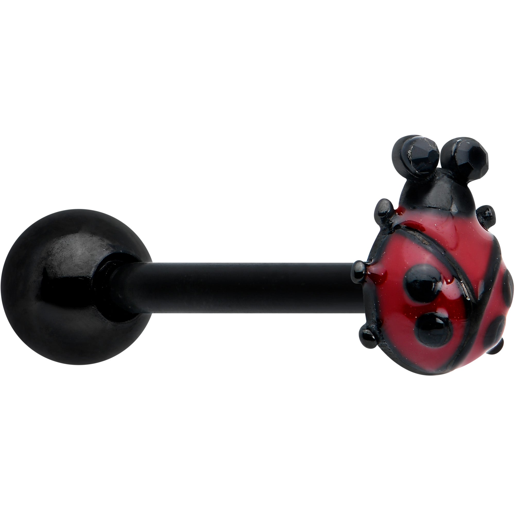 Black Classic Ladybug Top End Barbell Tongue Ring