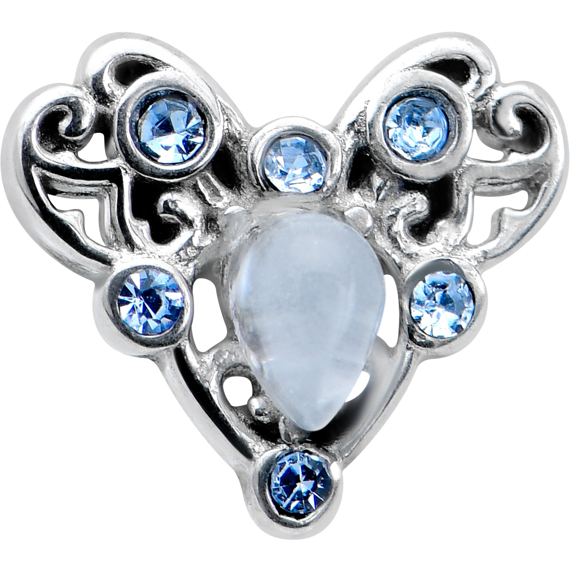 Blue Gem Twining Heart Mystic Orb Barbell Tongue Ring