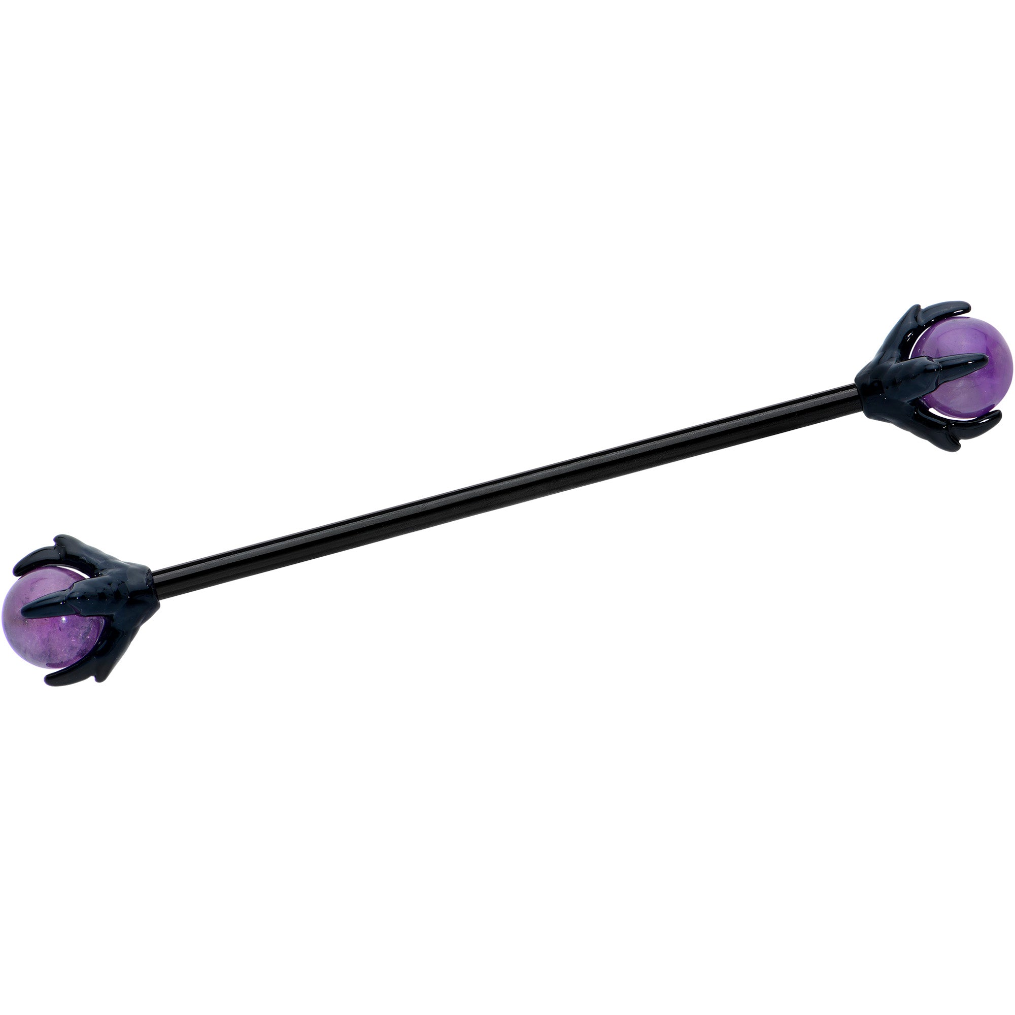 14 Gauge Purple Amethyst Black Skeleton Hand Industrial Barbell 38mm