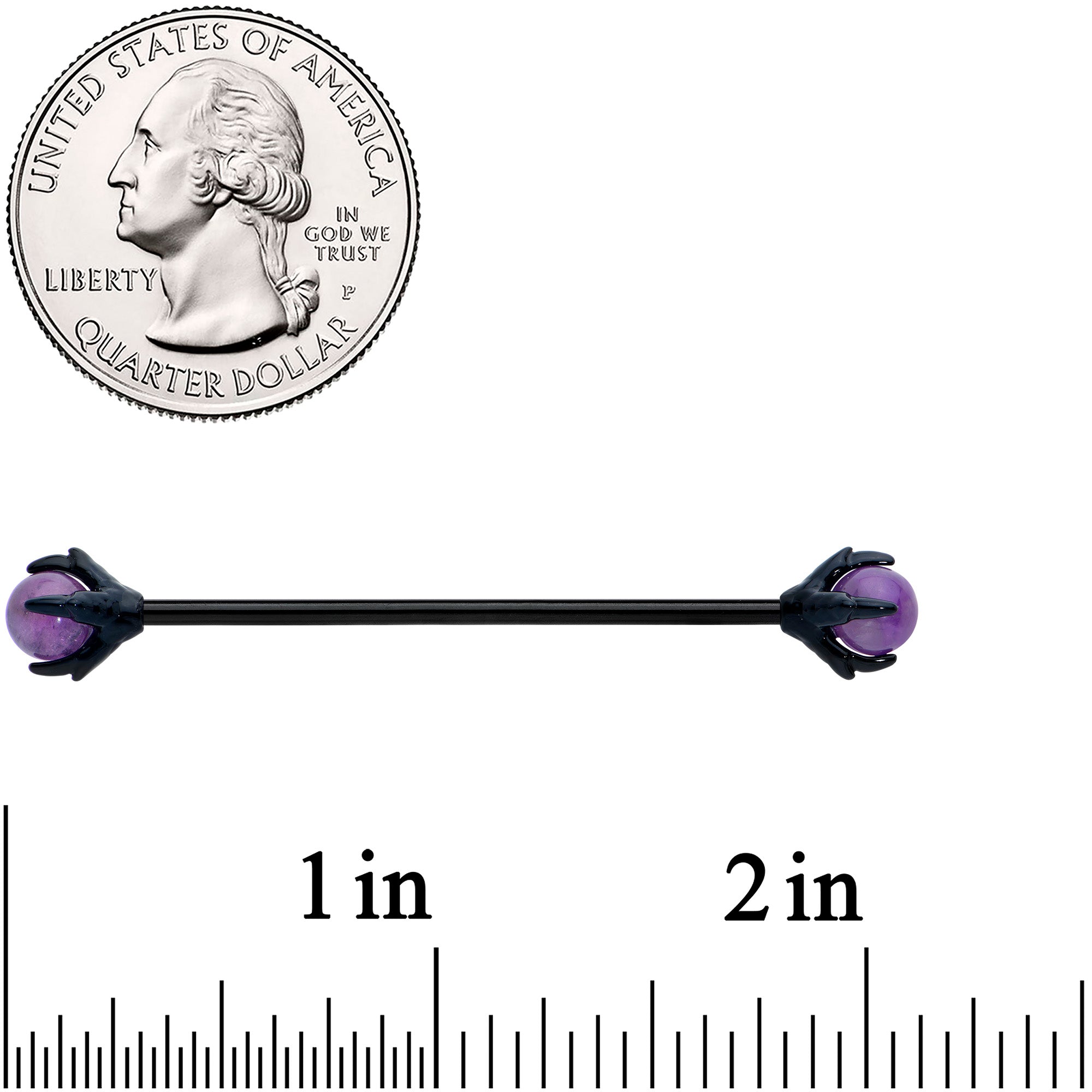 14 Gauge Purple Amethyst Black Skeleton Hand Industrial Barbell 38mm