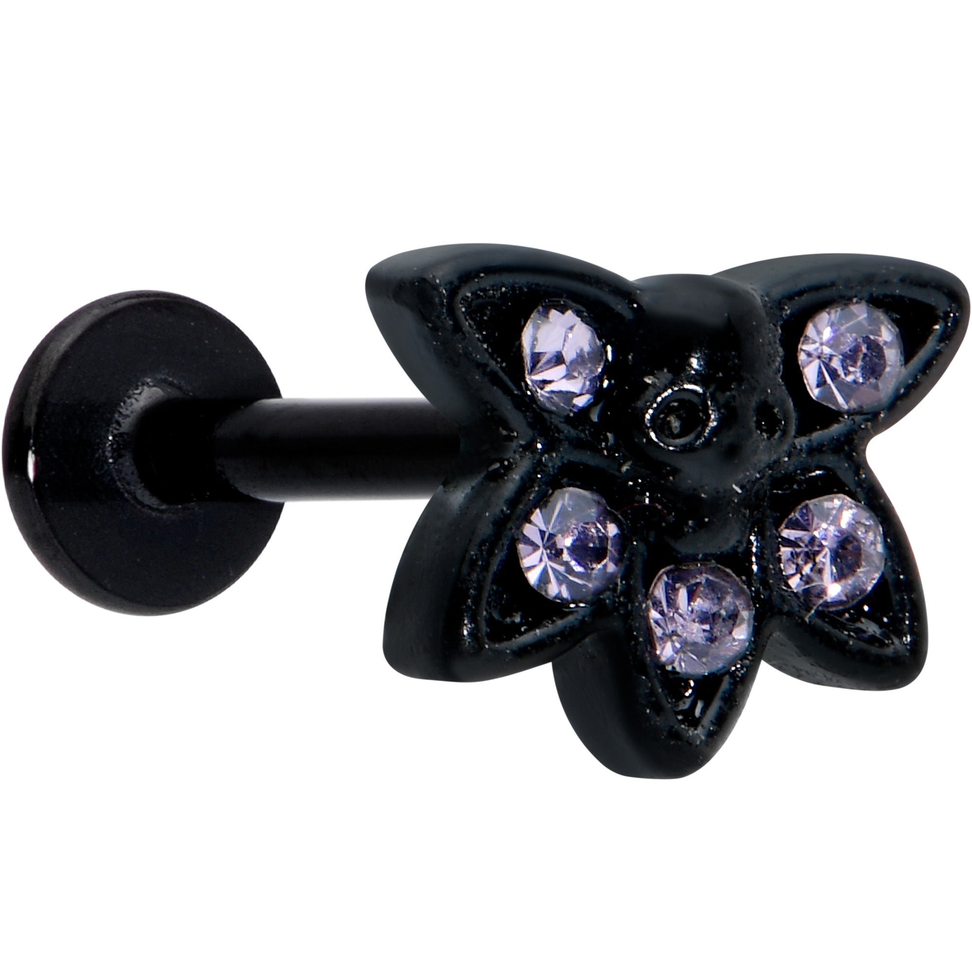 16 Gauge 5/16 Purple Gem Black Skull Blossom Labret Monroe Tragus