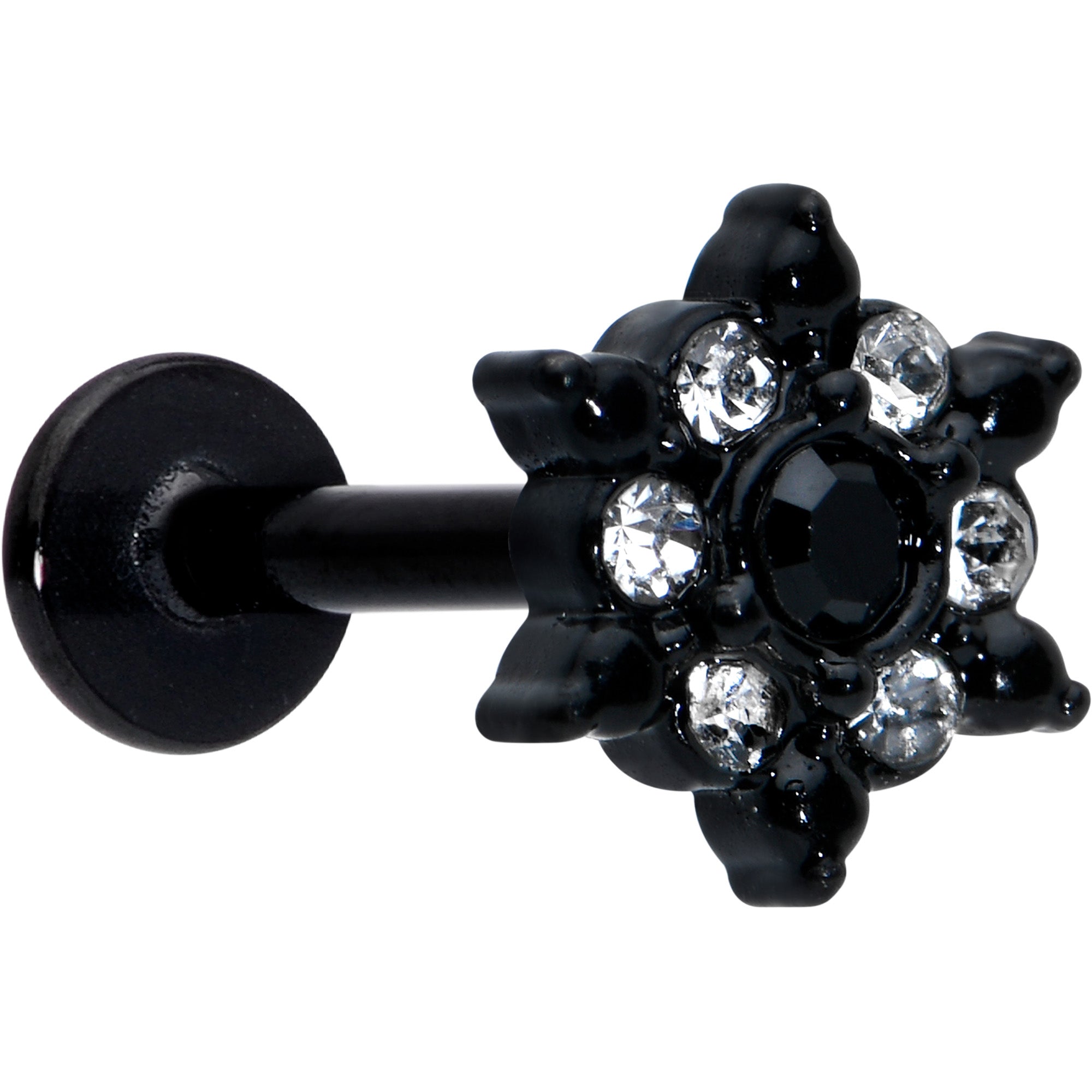 16 Gauge 5/16 Clear CZ Gem Black Abstract Sun Labret Monroe Tragus