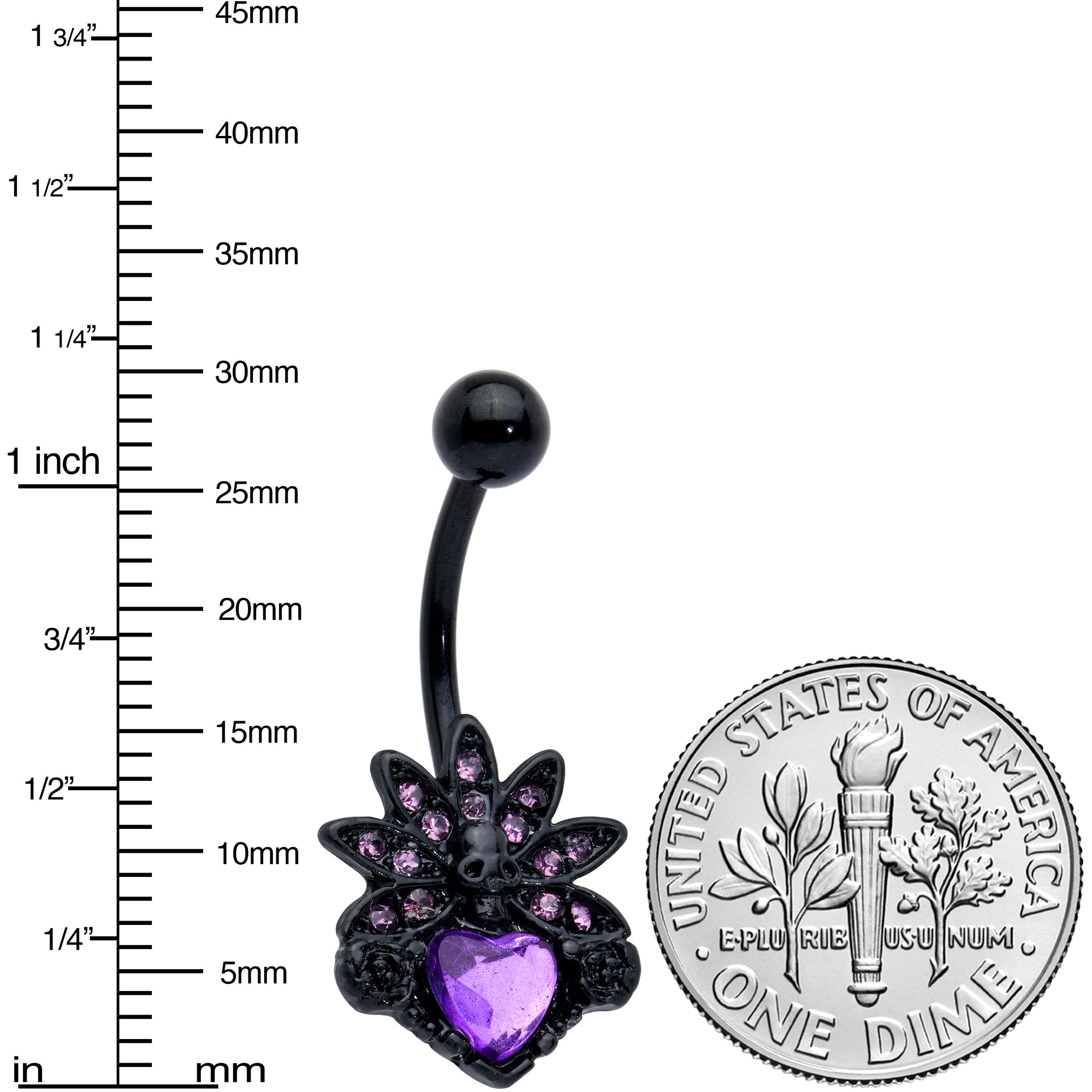 Purple Gem Black Skull Blossom Heart Belly Ring