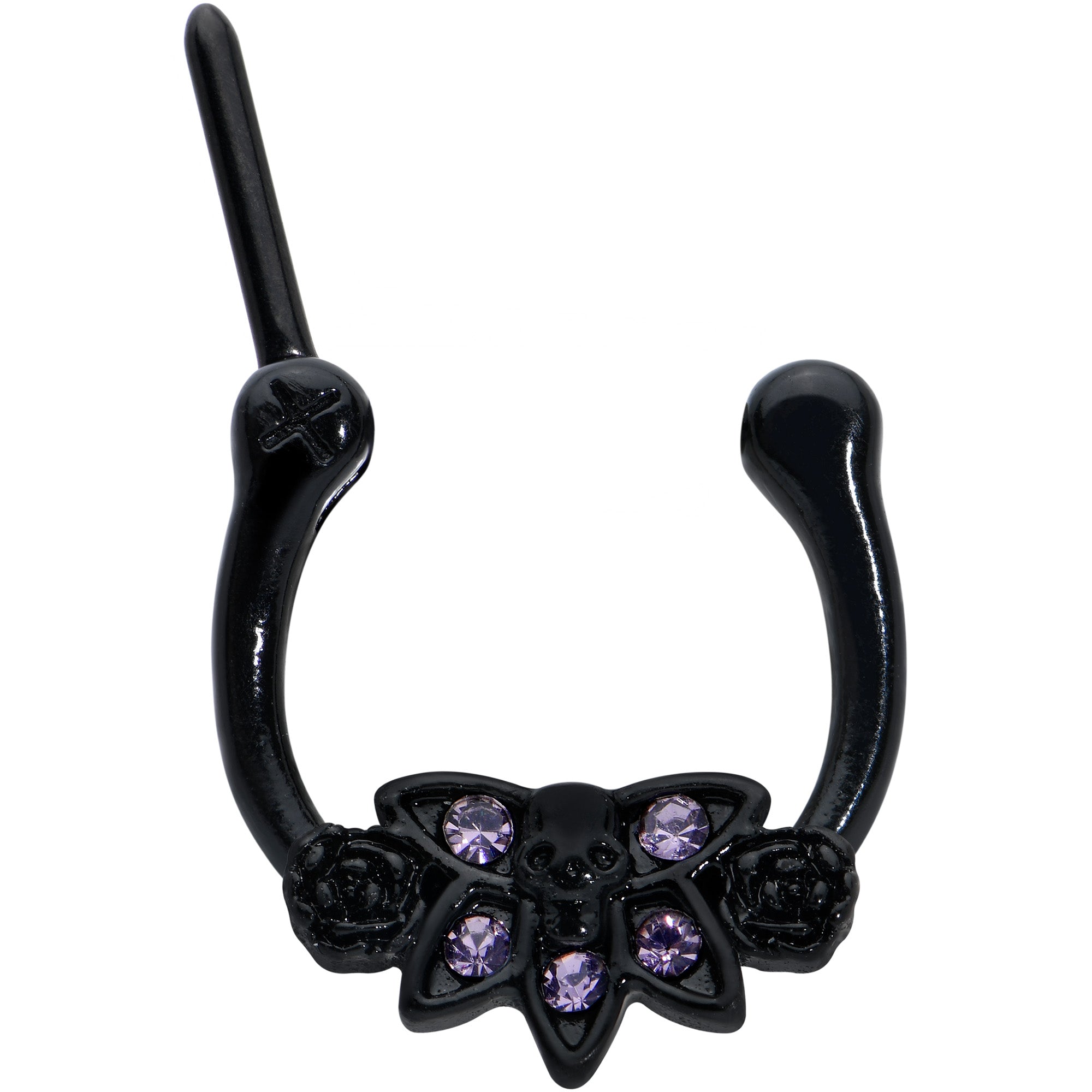 16 Gauge 5/16 Purple Gem Black Skull Blossom Cartilage Clicker