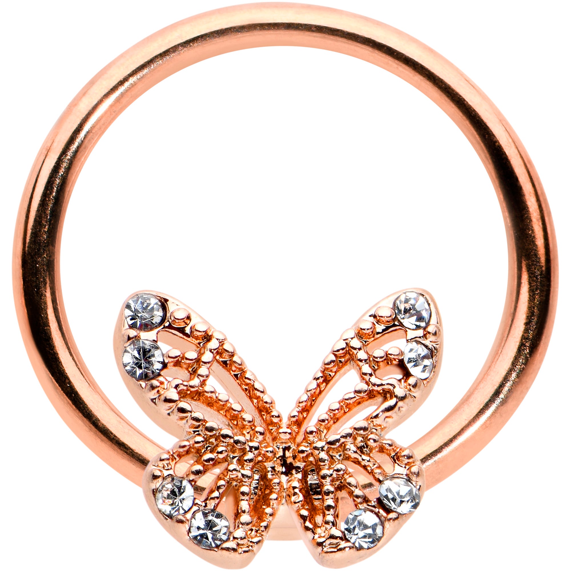 16 Gauge 3/8 Clear Gem Rose Gold Tone Airy Butterfly BCR Captive Ring