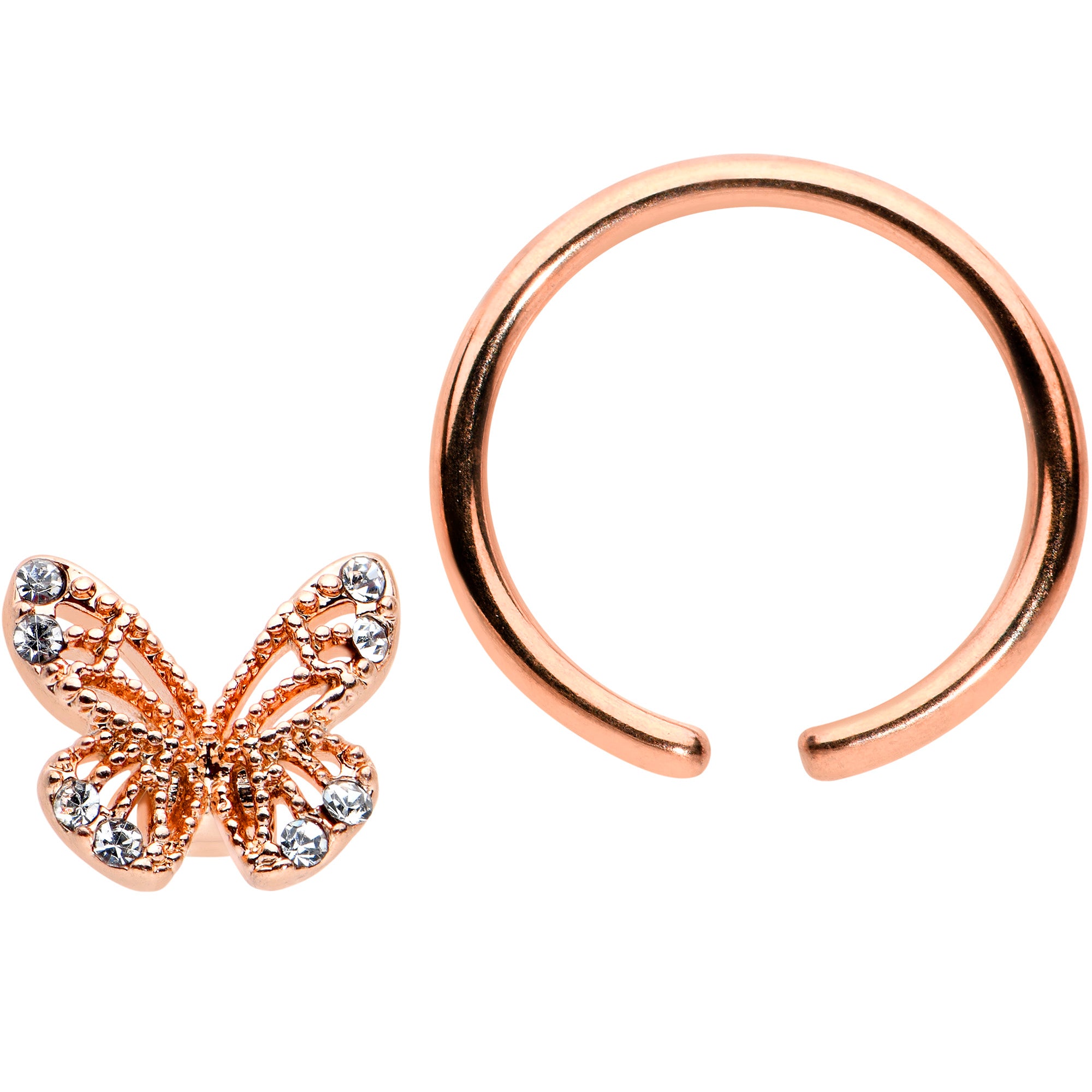 16 Gauge 3/8 Clear Gem Rose Gold Tone Airy Butterfly BCR Captive Ring