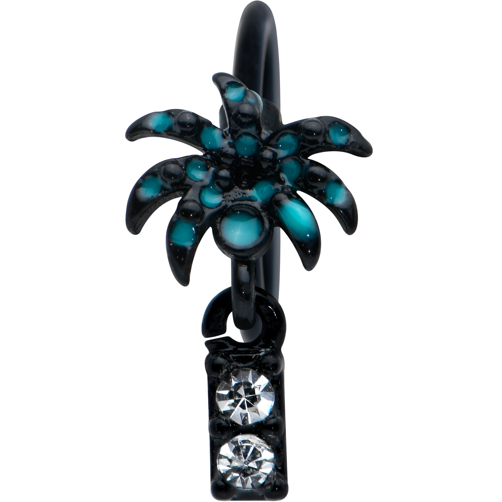 20 Gauge 5/16 Black Night Palm Tree Dangle Helix Circular Ring