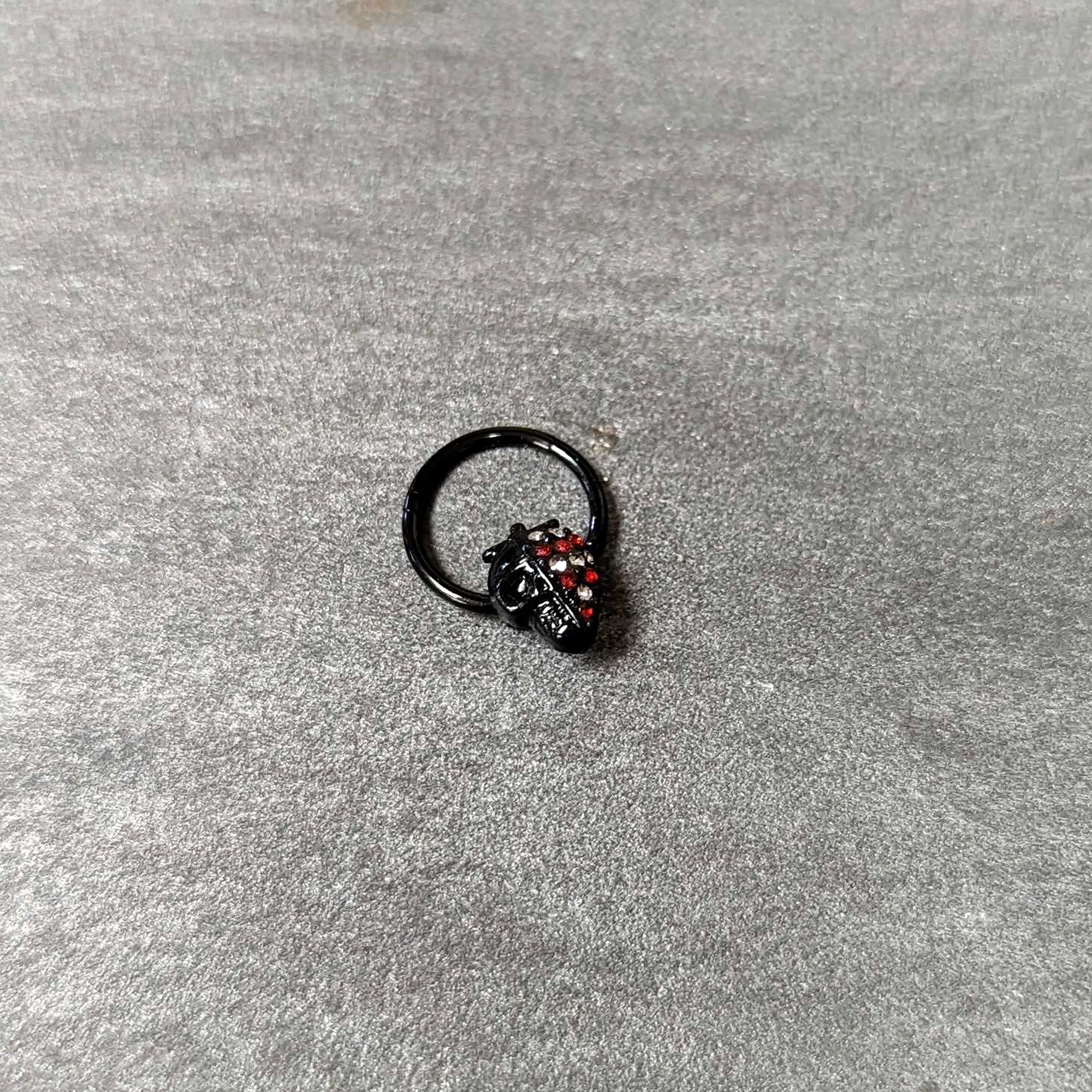 16 Gauge 3/8 Clear Red Gem Black Skull Halloween Hinged Segment Ring