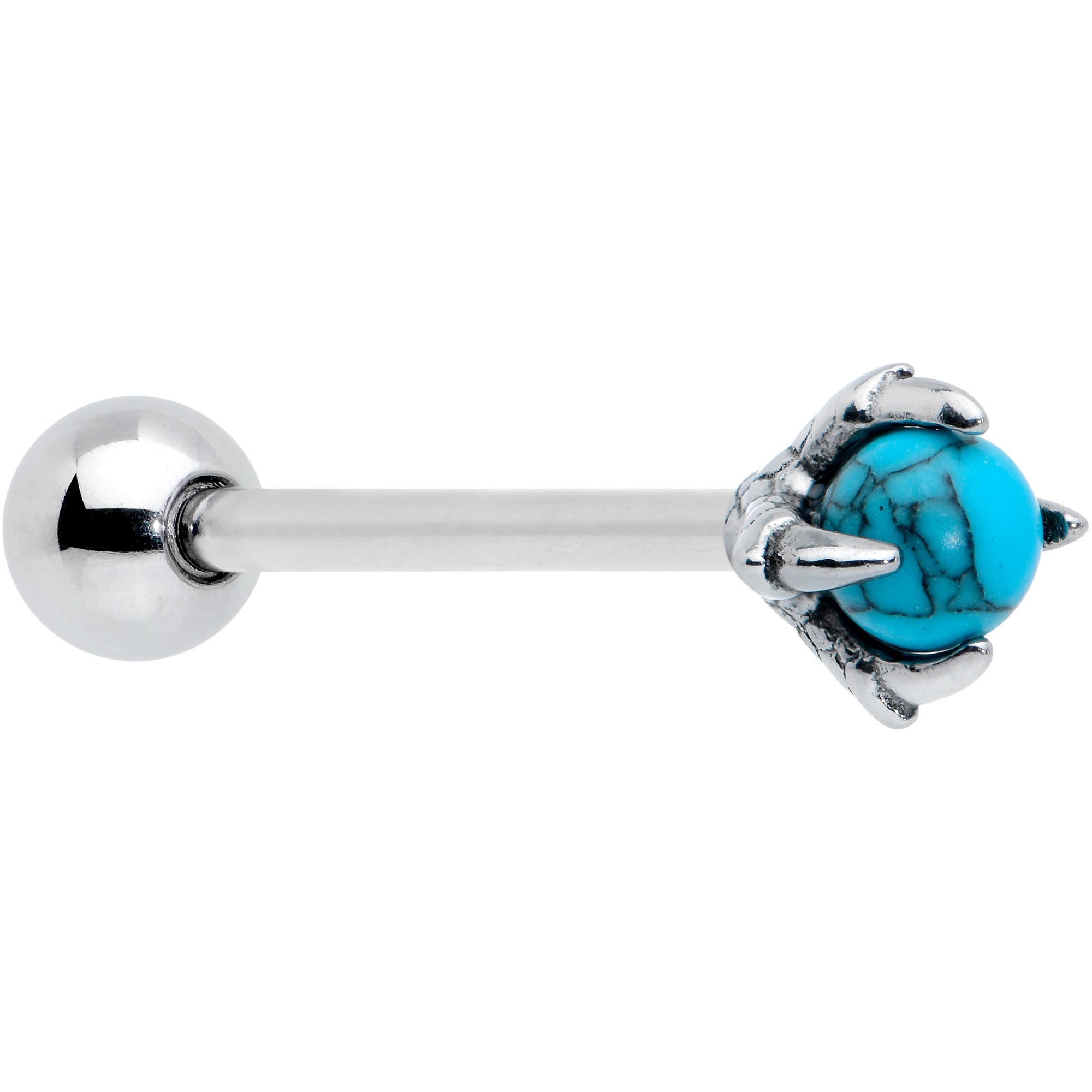 Blue Turquoise Skeleton Hand Halloween Barbell Tongue Ring