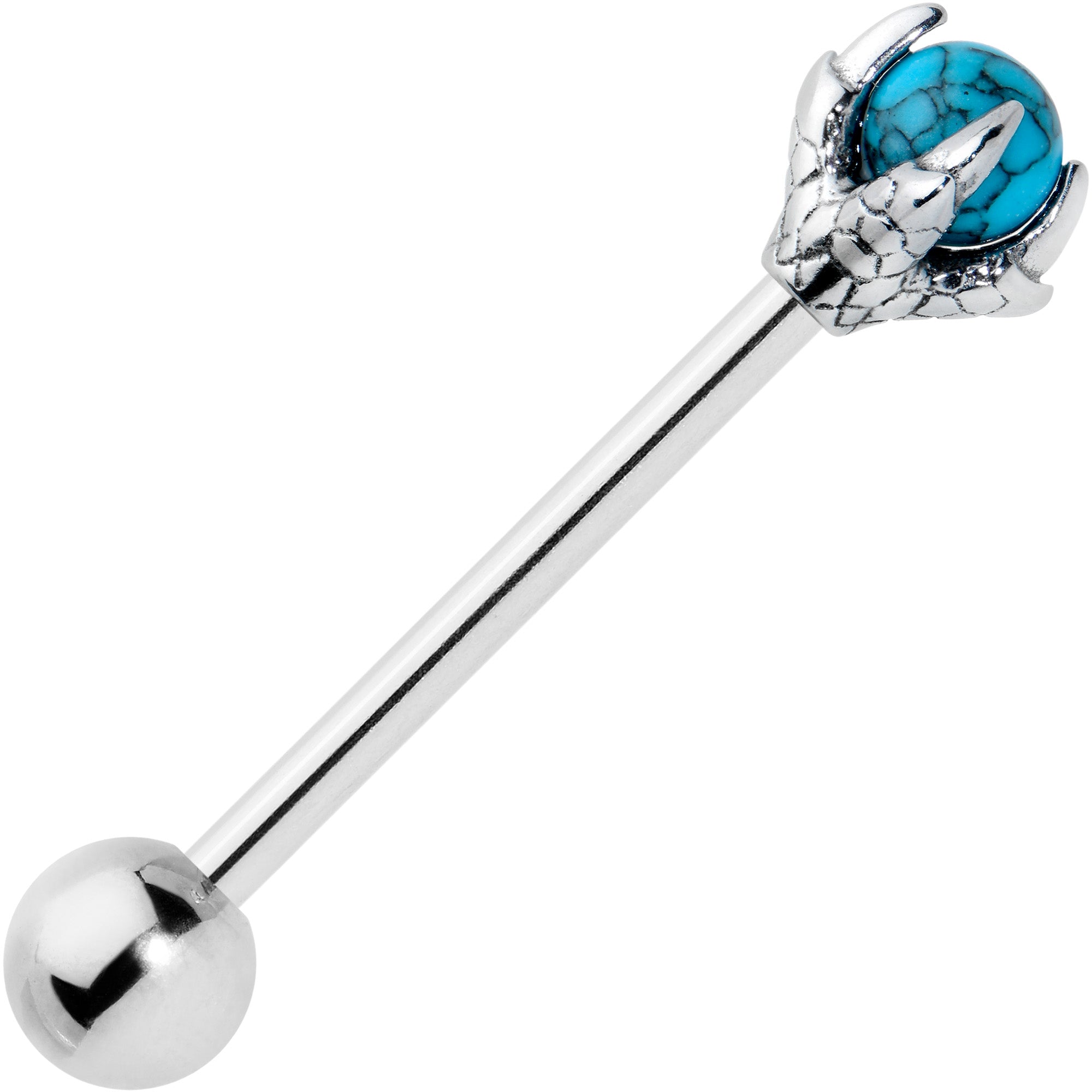 Blue Turquoise Skeleton Hand Halloween Barbell Tongue Ring