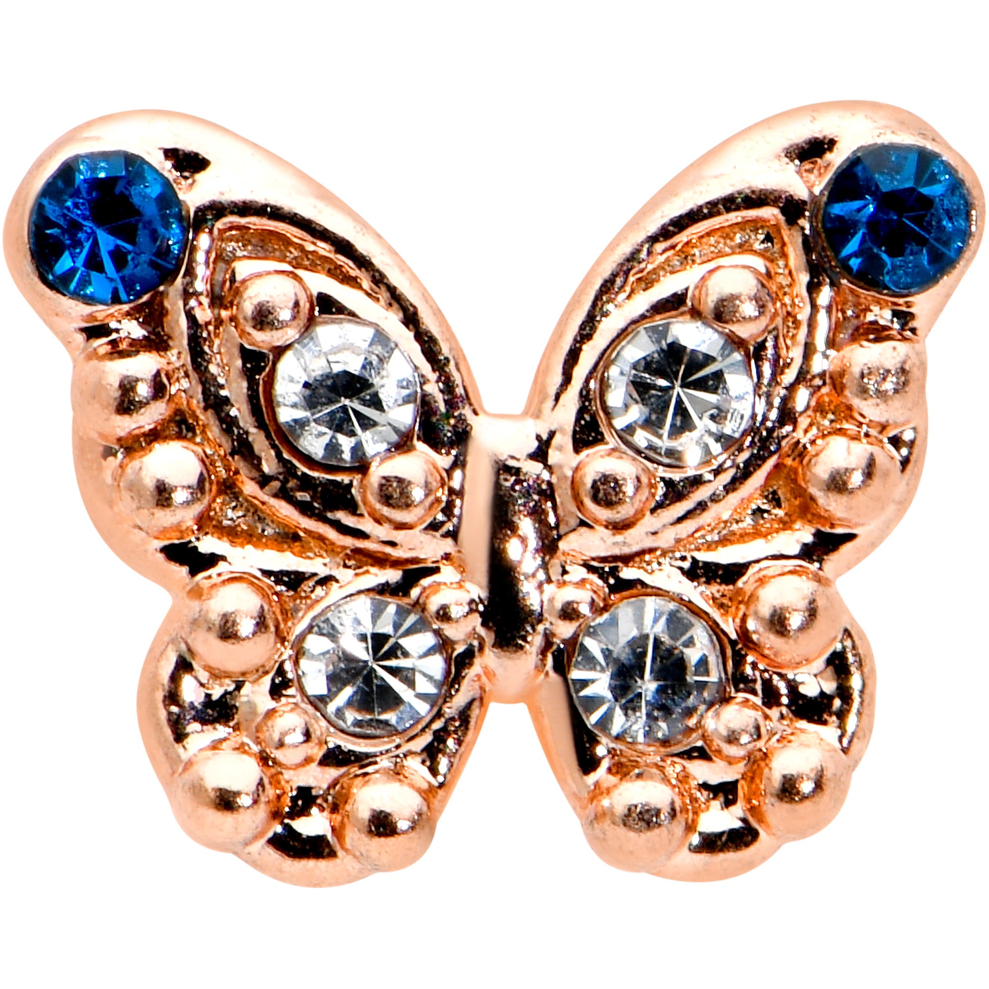 16 Gauge 1/4 Blue Gem Rose Gold Tone Butterfly Cartilage Tragus