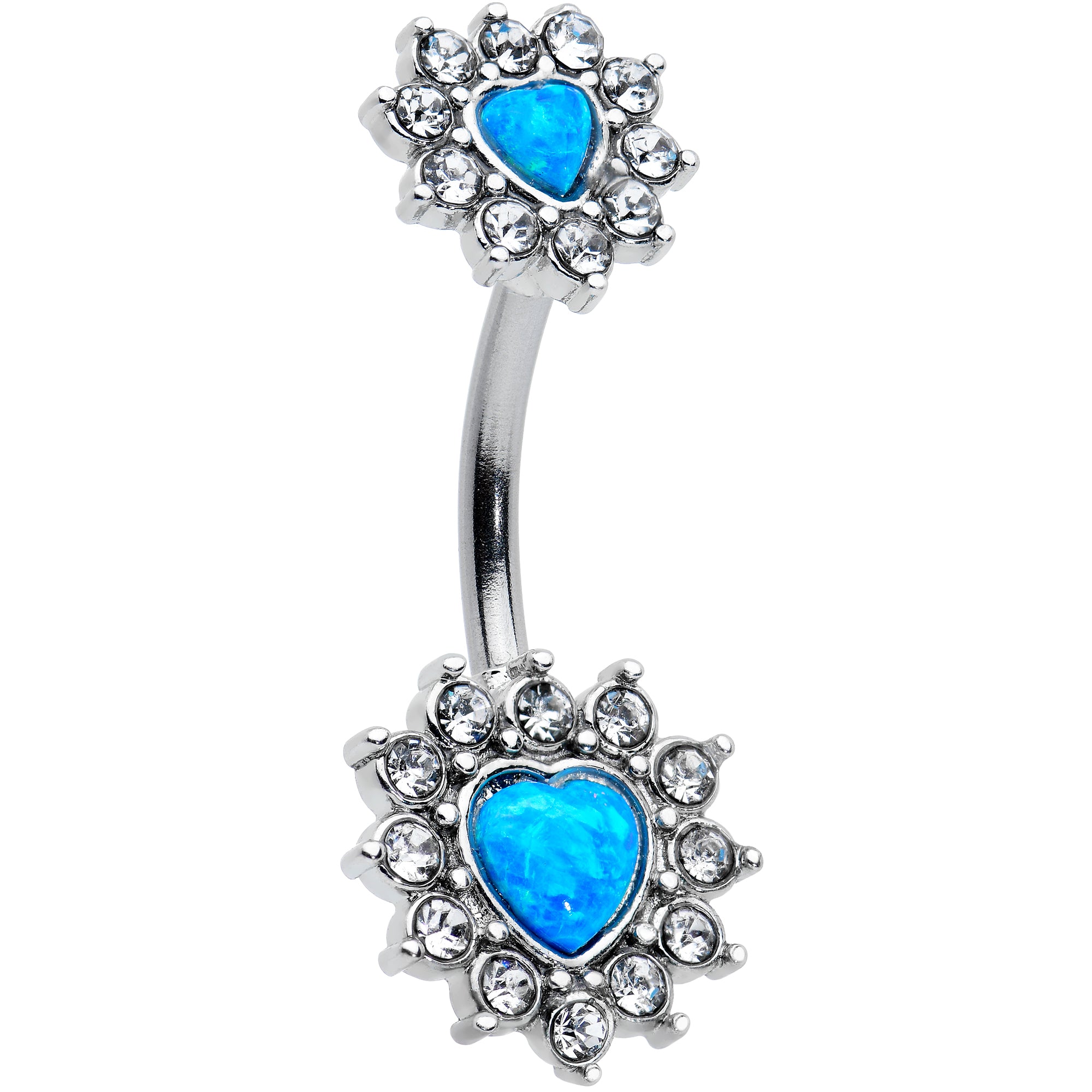 Blue Synthetic Opal Heart Sun Double Mount Belly Ring