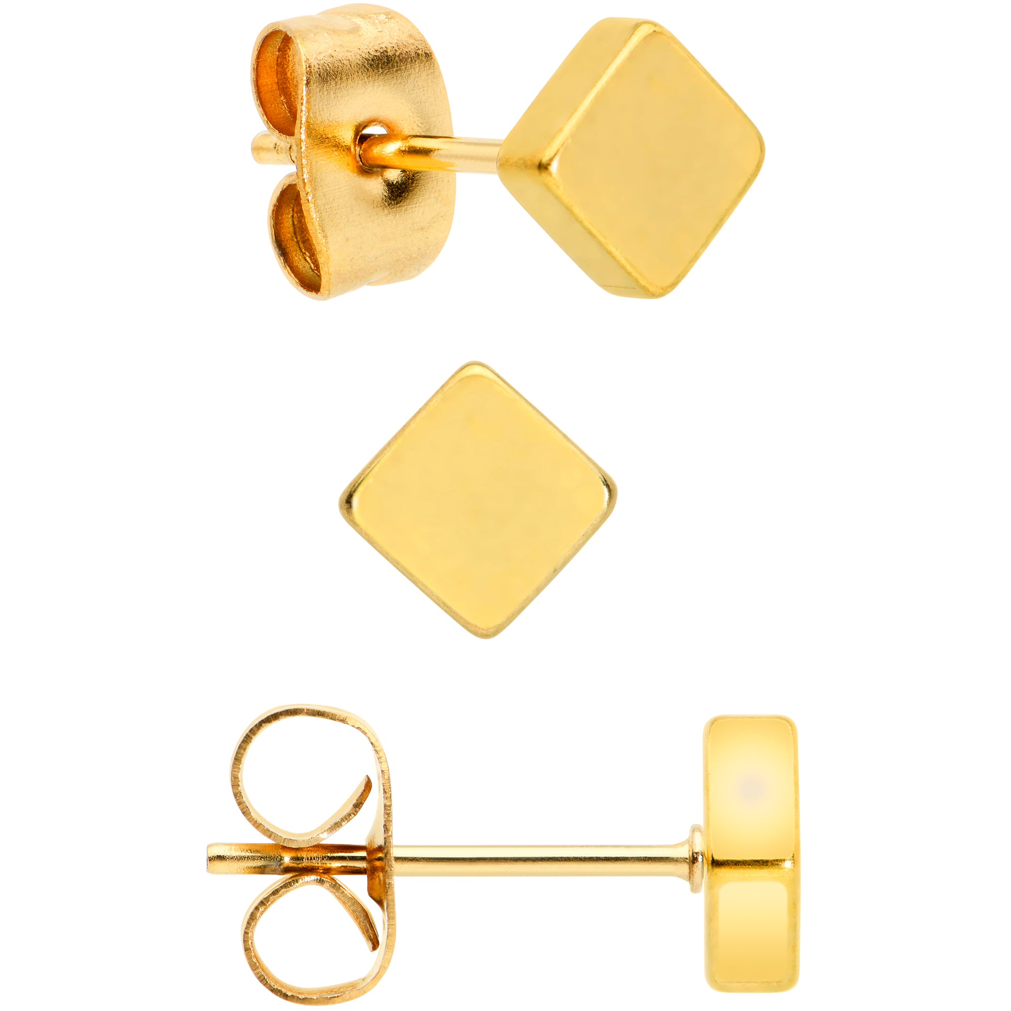 3mm 4mm 5mm Square Gold Tone 316L Stainless Steel Stud Earrings 3 Pack