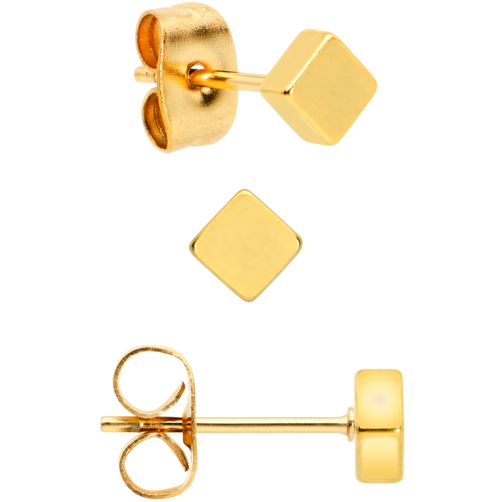 3mm 4mm 5mm Square Gold Tone 316L Stainless Steel Stud Earrings 3 Pack