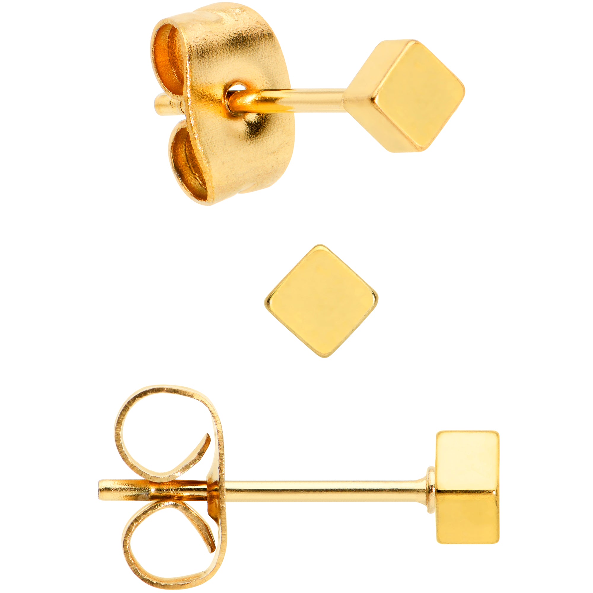 3mm 4mm 5mm Square Gold Tone 316L Stainless Steel Stud Earrings 3 Pack