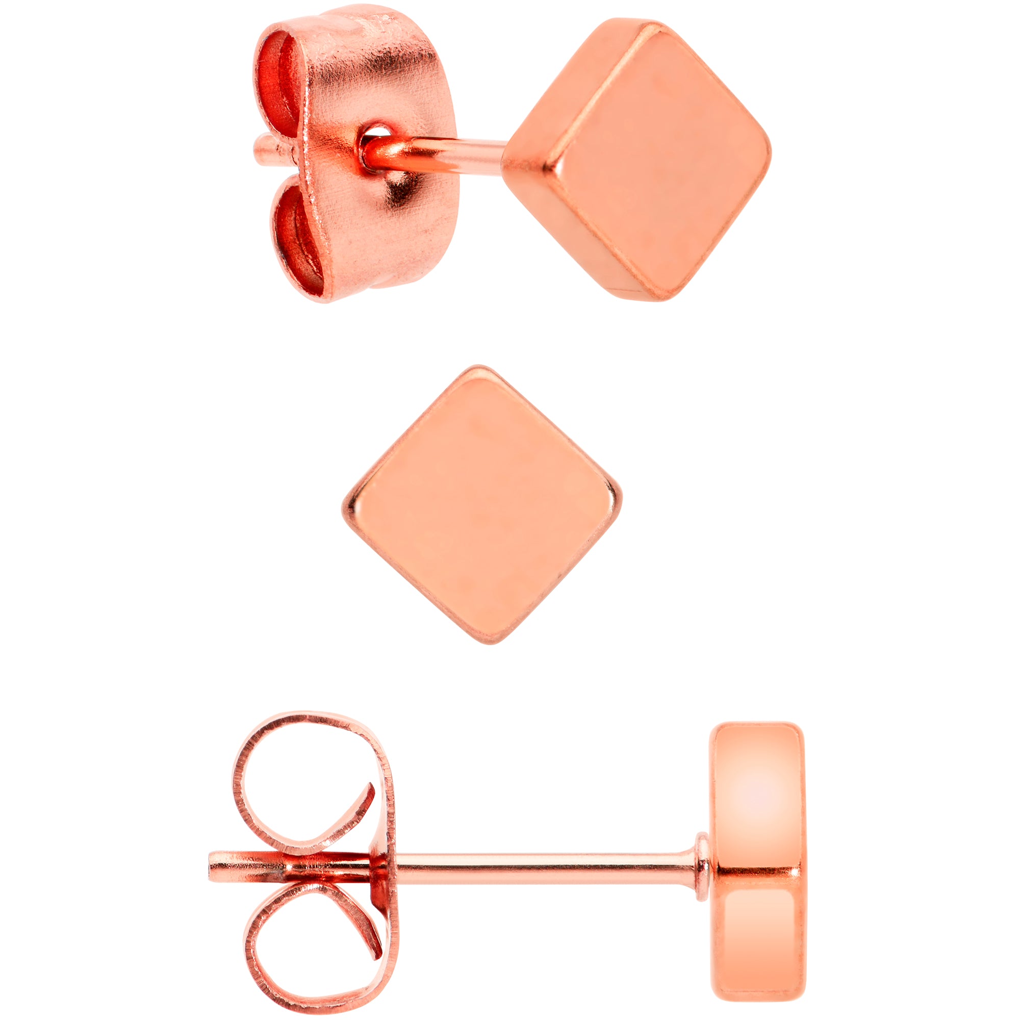 3mm 4mm 5mm Square Rosy Hue 316L Stainless Steel Stud Earrings 3 Pack