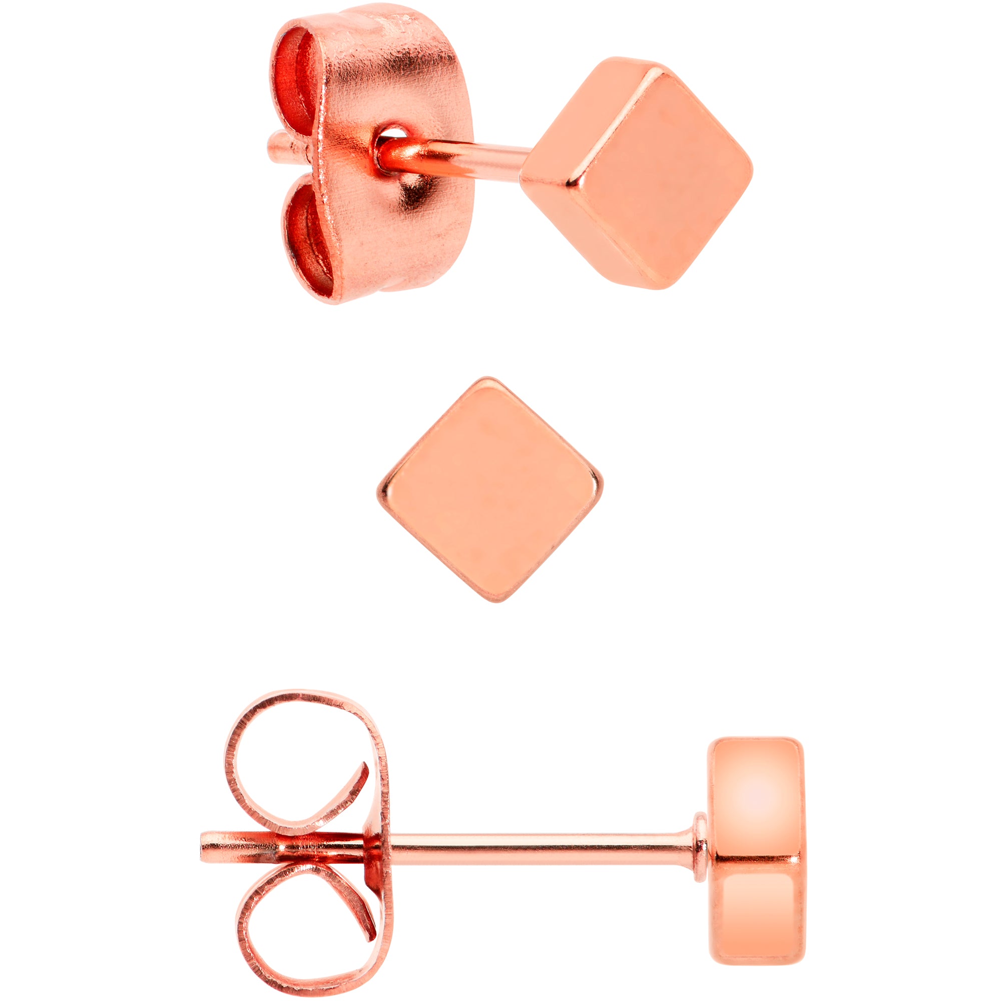 3mm 4mm 5mm Square Rosy Hue 316L Stainless Steel Stud Earrings 3 Pack