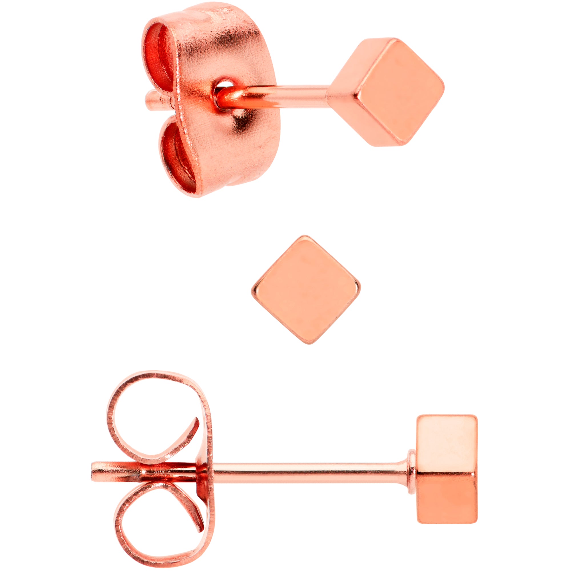 3mm 4mm 5mm Square Rosy Hue 316L Stainless Steel Stud Earrings 3 Pack