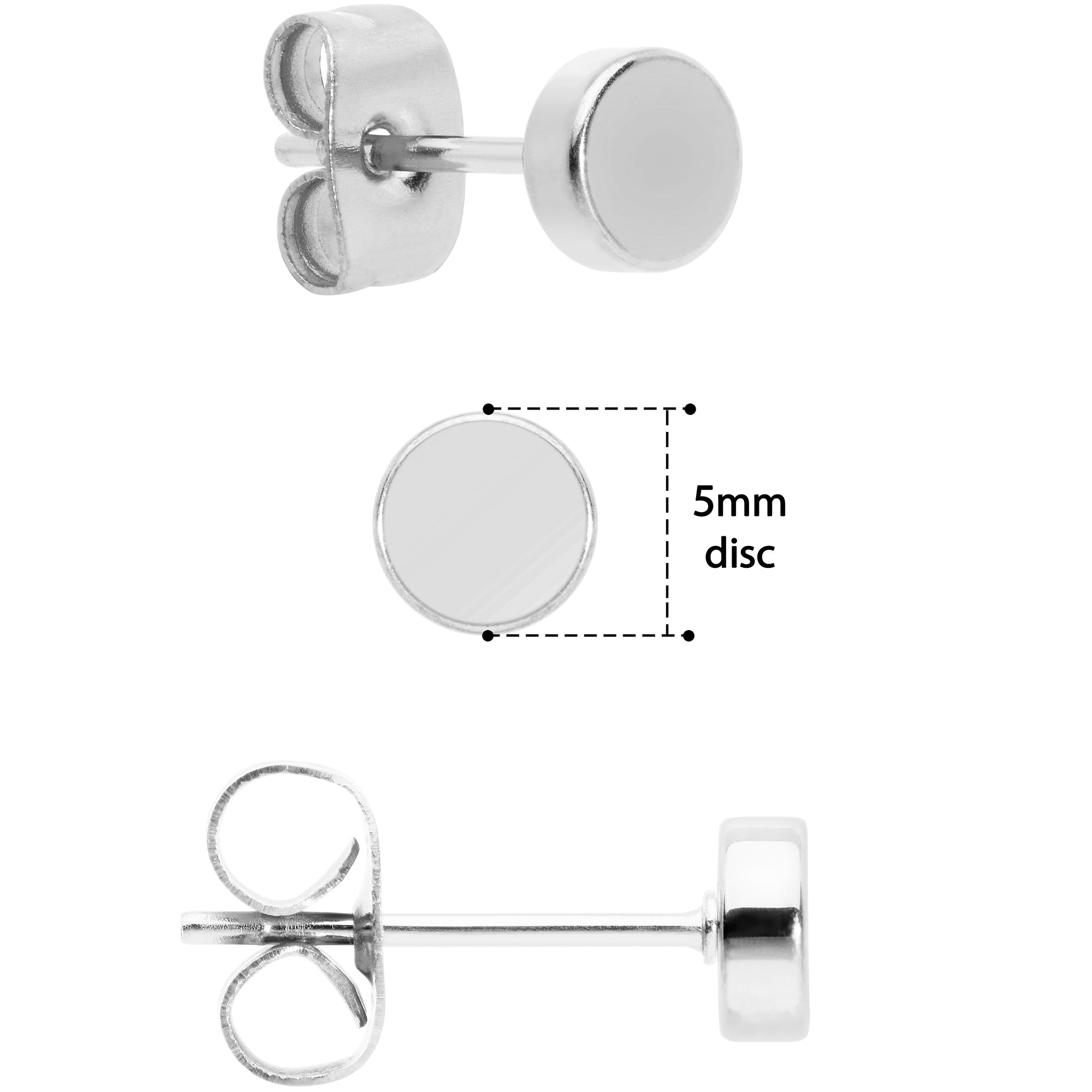 3mm 4mm 5mm Circle 316L Stainless Steel Stud Earrings 3 Pack