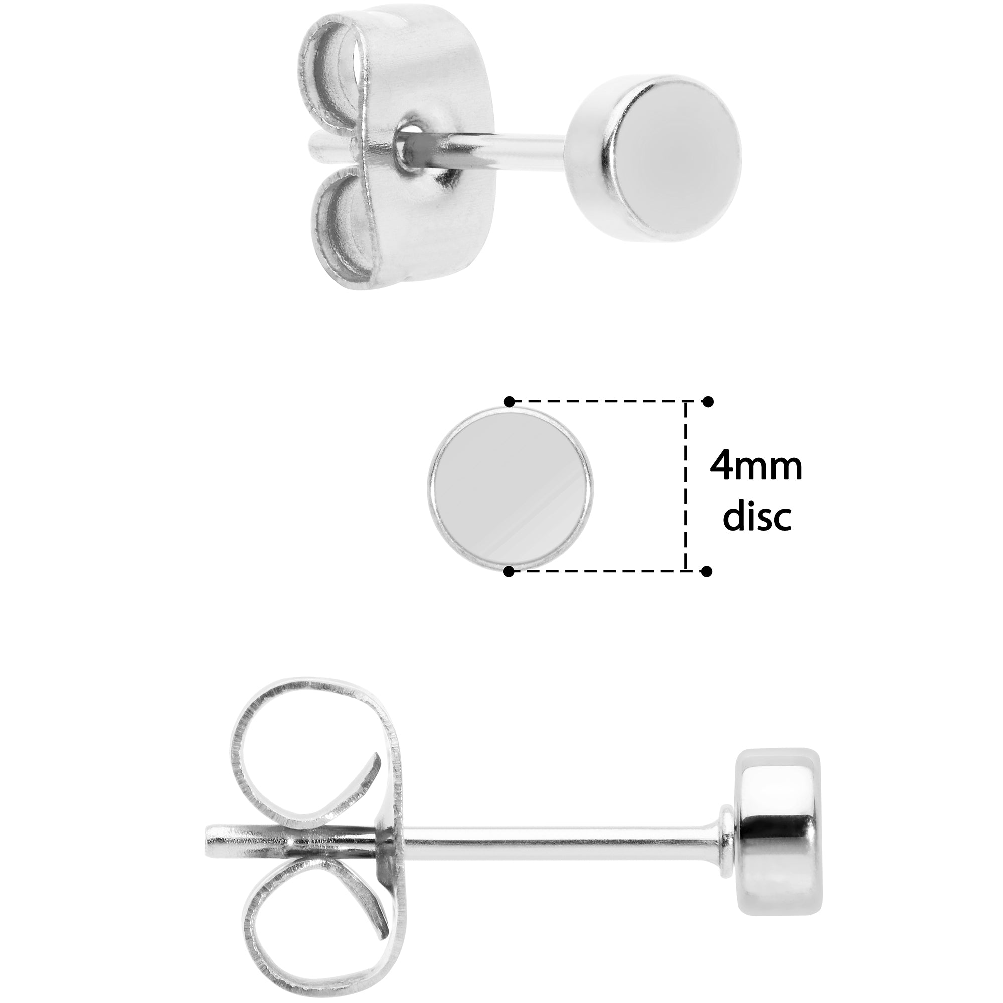 3mm 4mm 5mm Circle 316L Stainless Steel Stud Earrings 3 Pack