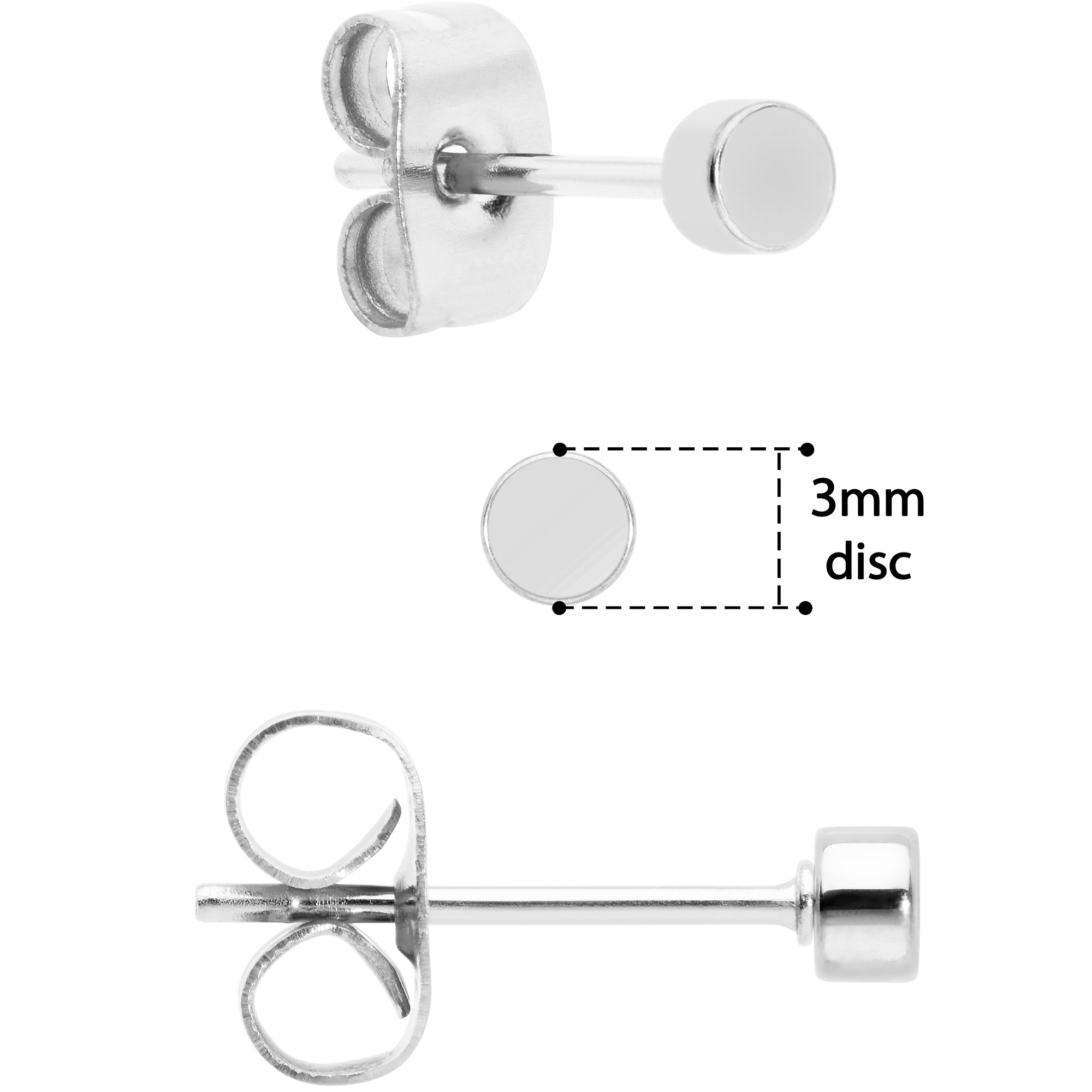 3mm 4mm 5mm Circle 316L Stainless Steel Stud Earrings 3 Pack