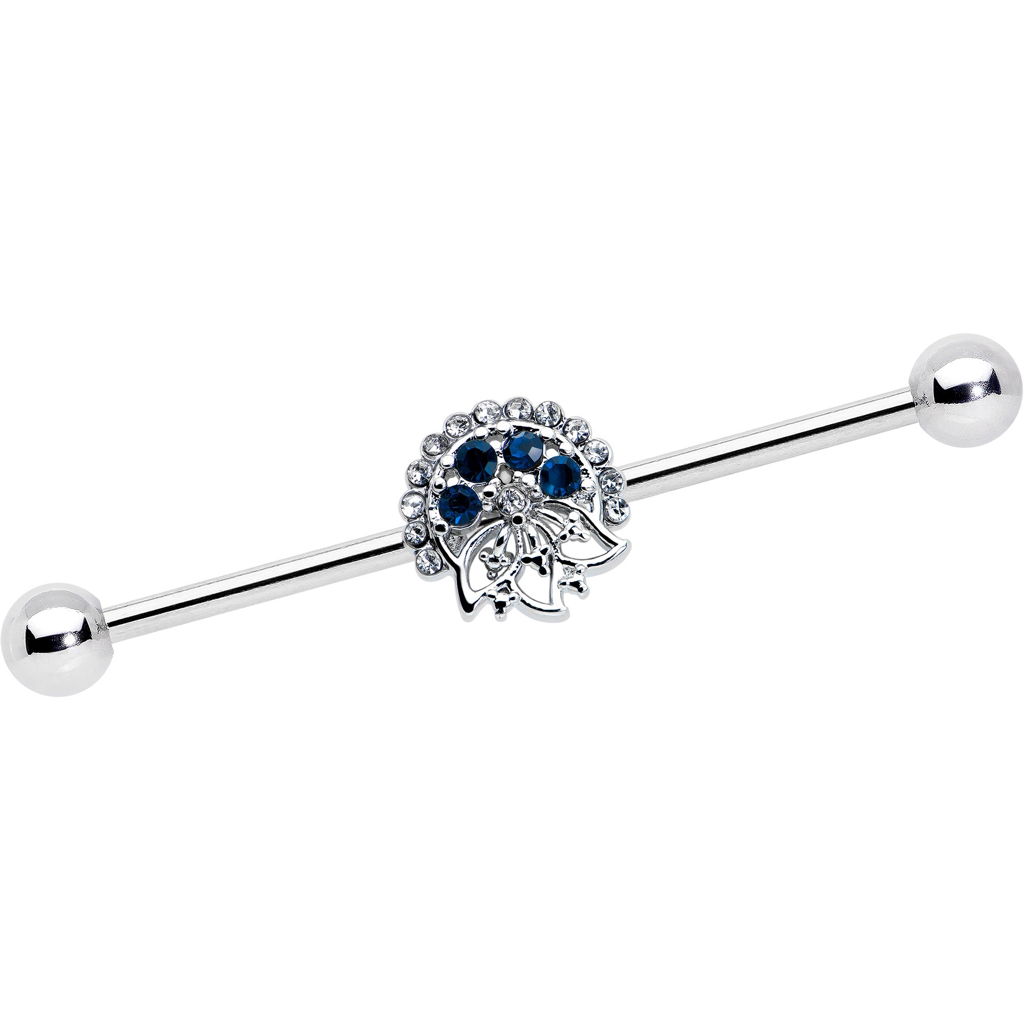 14 Gauge Blue Gem Abstract Arch Industrial Barbell 38mm