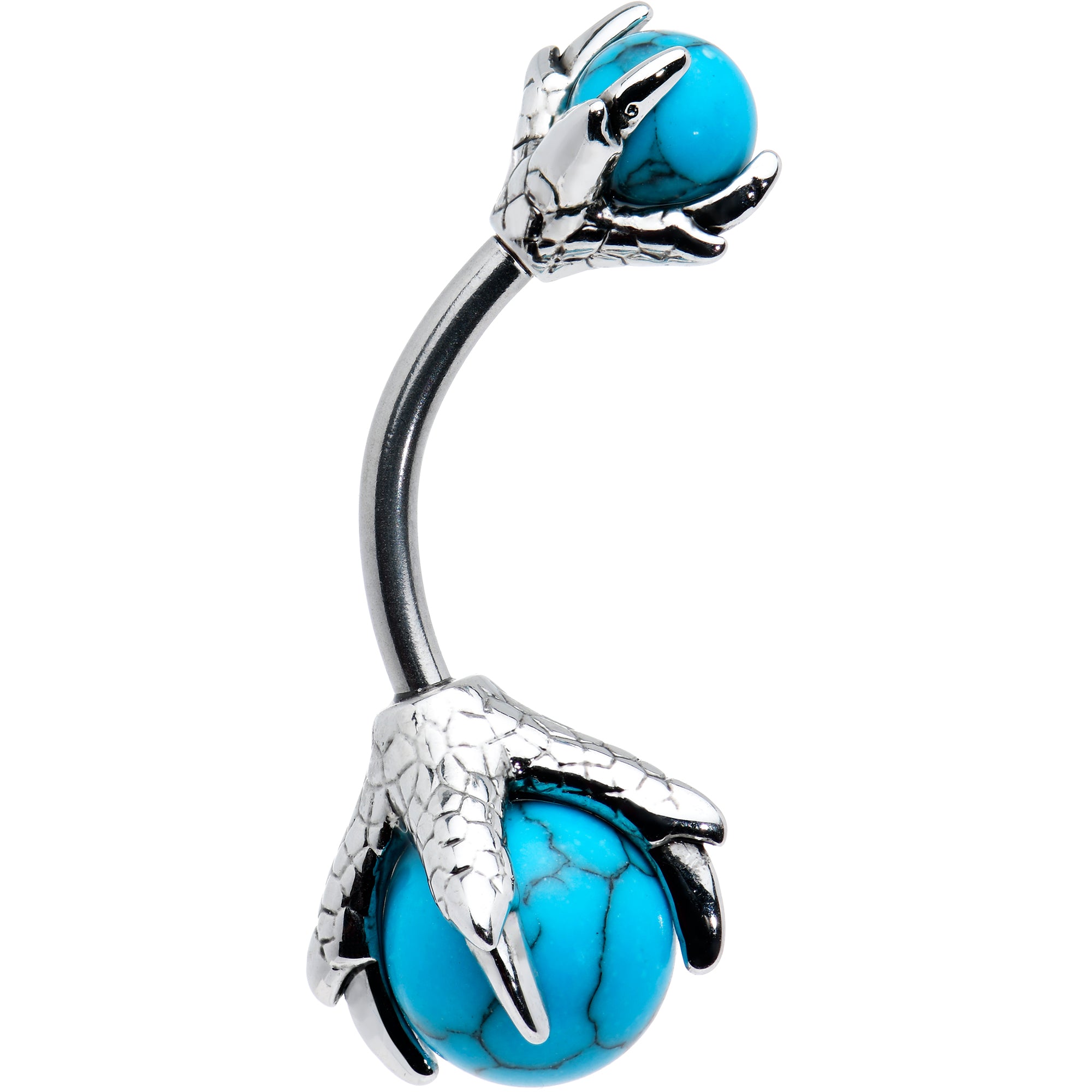 Blue Turquoise Skeleton Hand Halloween Double Mount Belly Ring