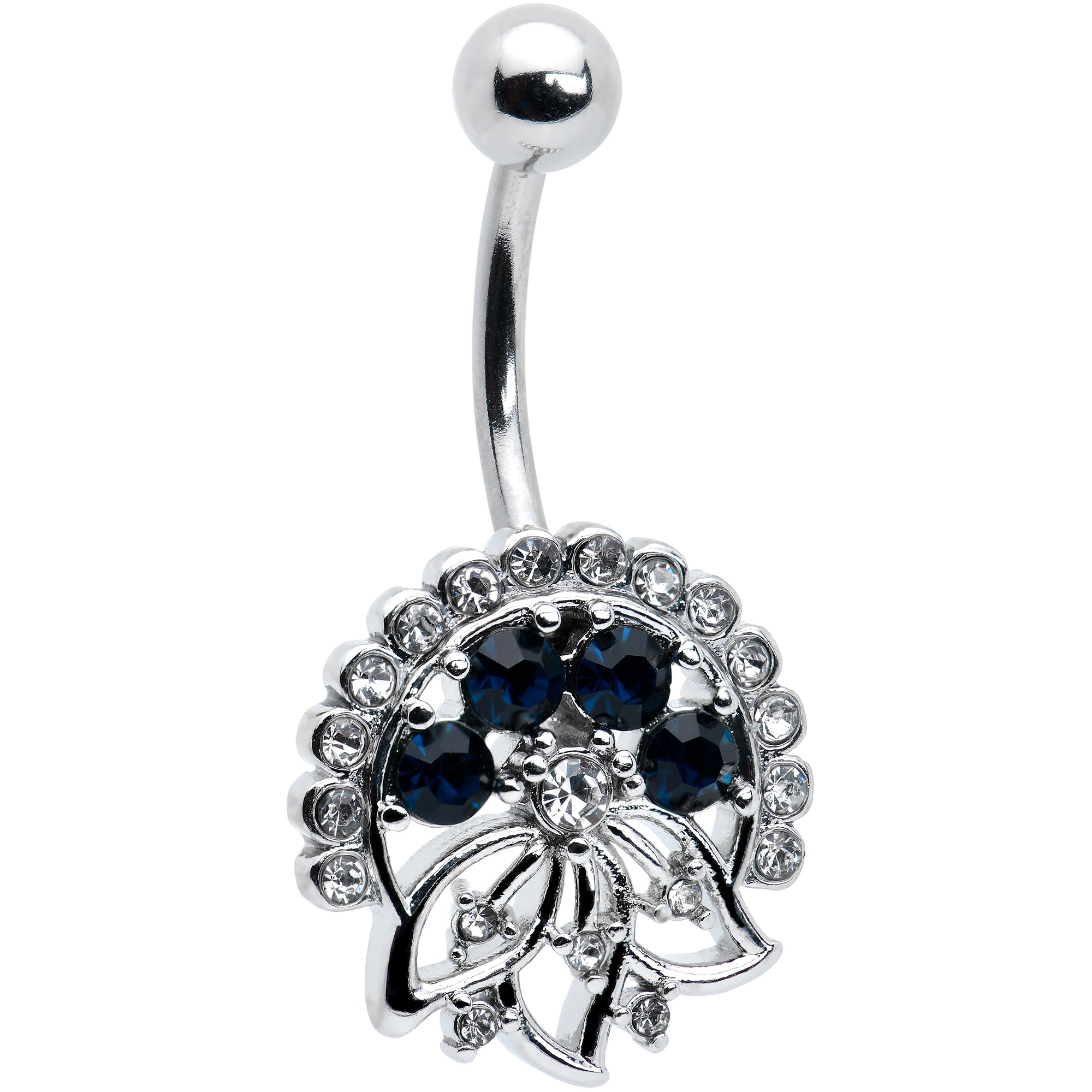 Clear Blue Gem Abstract Arch Belly Ring