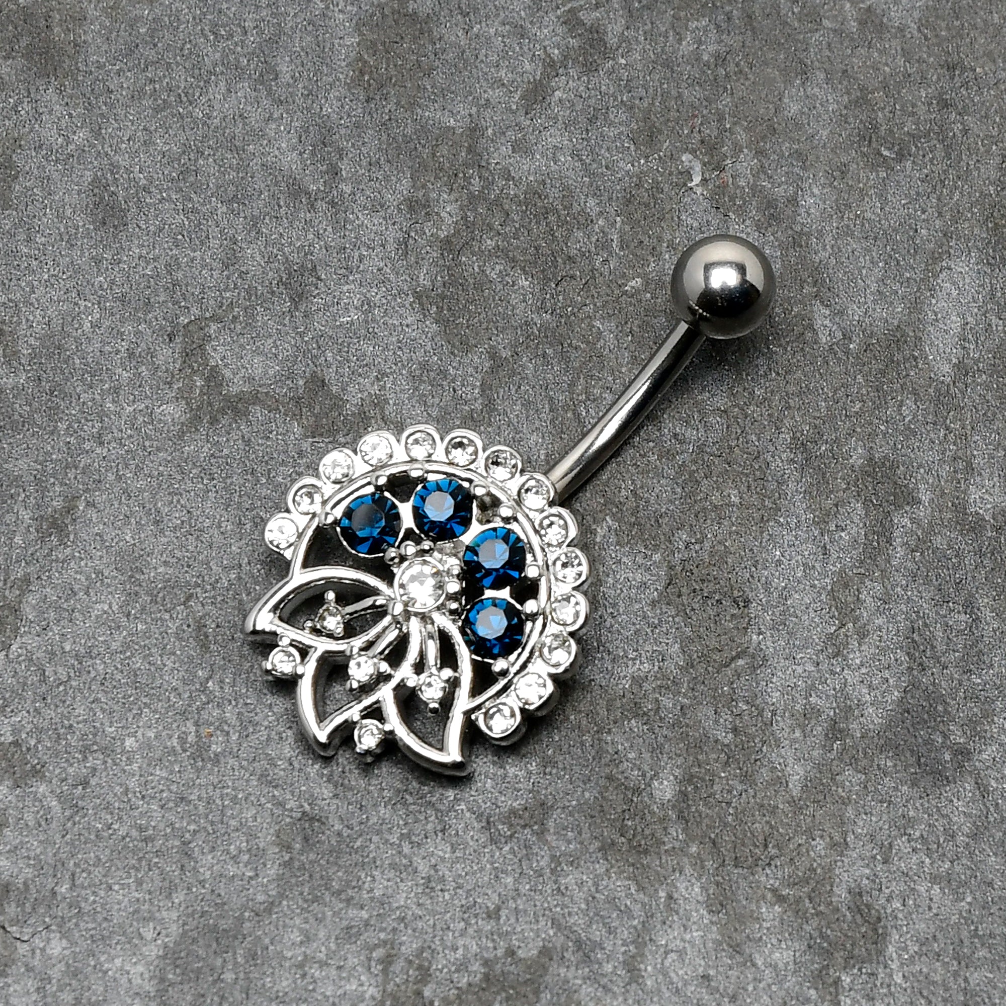 Clear Blue Gem Abstract Arch Belly Ring